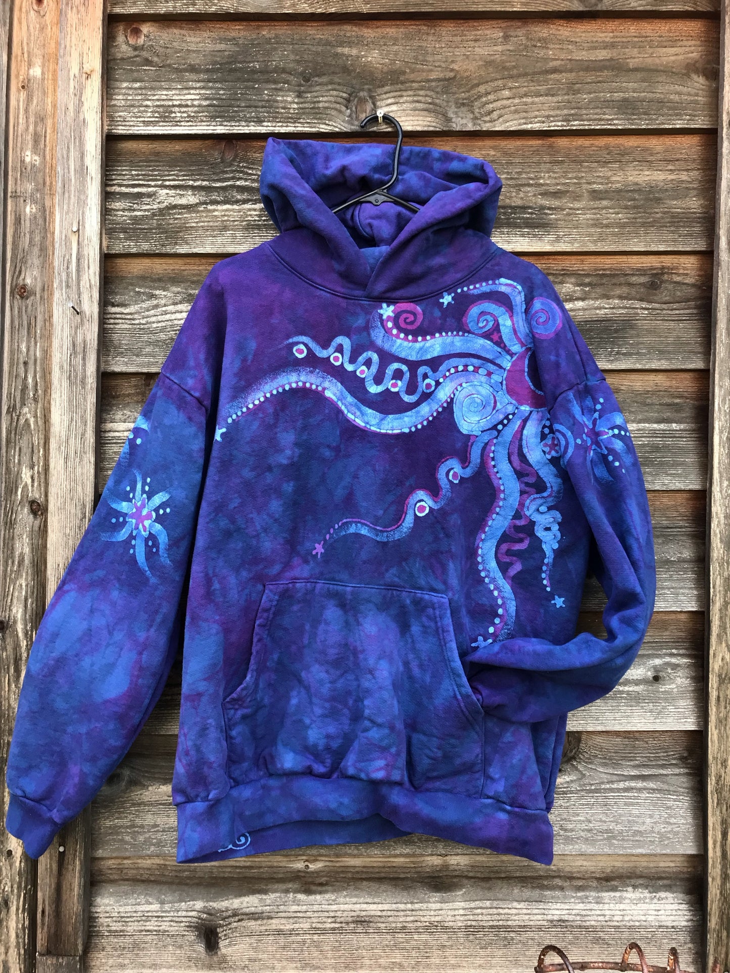 Blue Moonlight Cascade - Handcrafted Batik Pullover Hoodie hoodie batikwalla