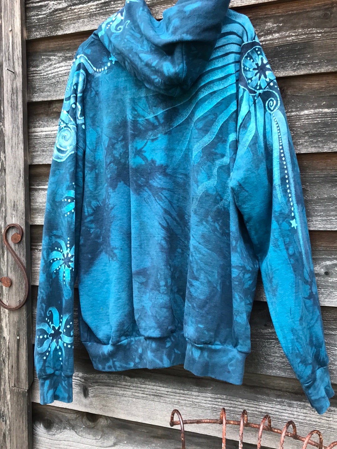 Denim Blue Moon Handcrafted Batik Zipper Hoodie - Size 2X hoodie batikwalla