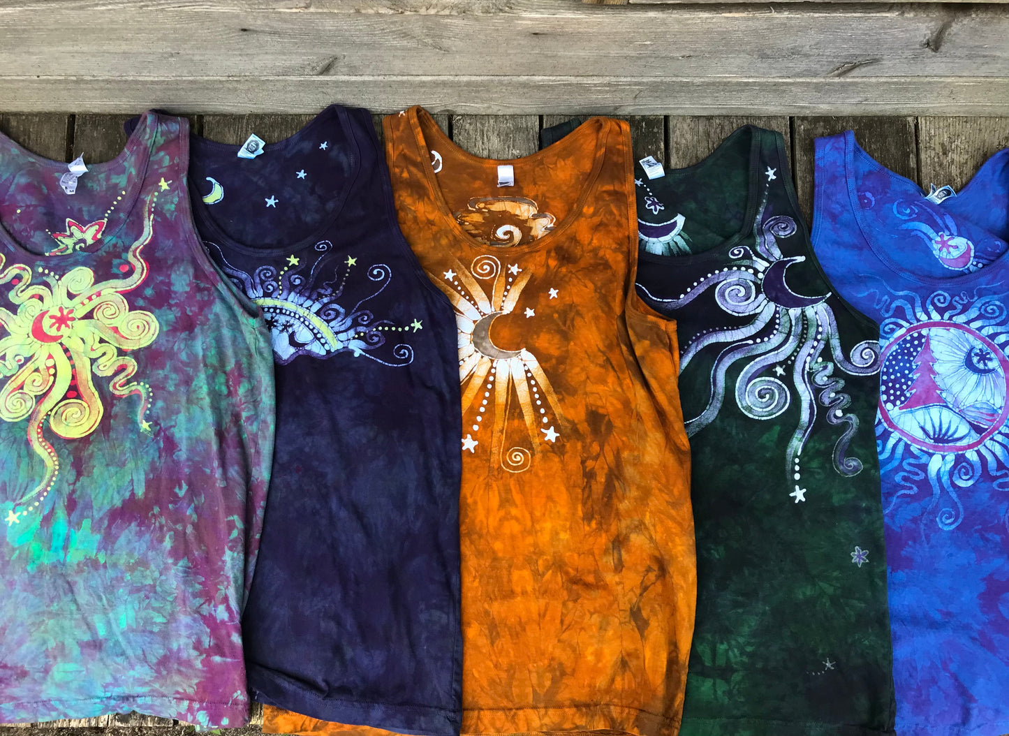 Teal and Purple Moonbeams Tank Top Tops batikwalla