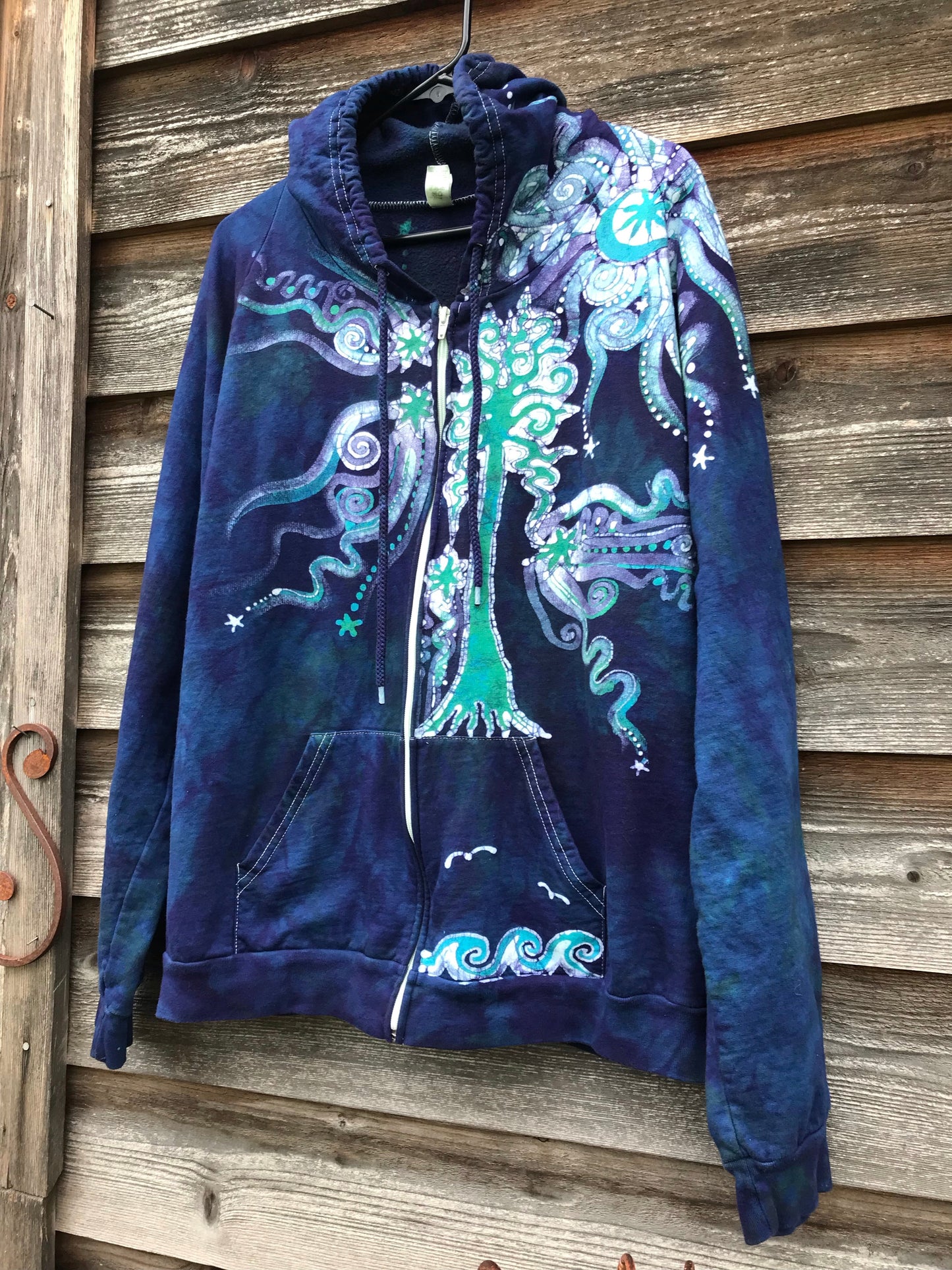 Mystical Mist By The Sea Shore Handmade Batik Zip Hoodie - Size XL hoodie batikwalla