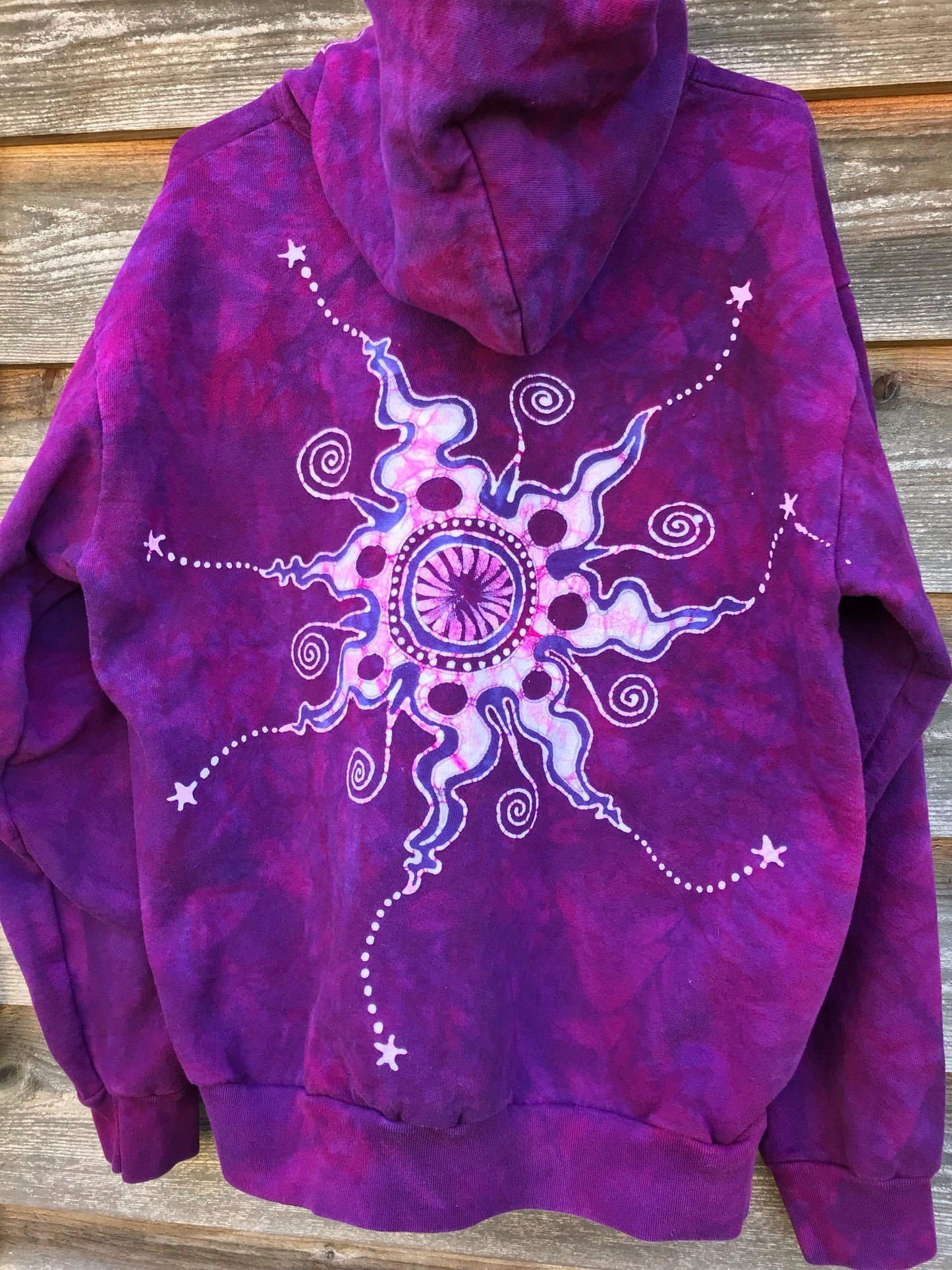 Purple Magenta Very Fancy Tuxedo Swirls Handcrafted Batik Zipper Hoodie - Size Large hoodie batikwalla