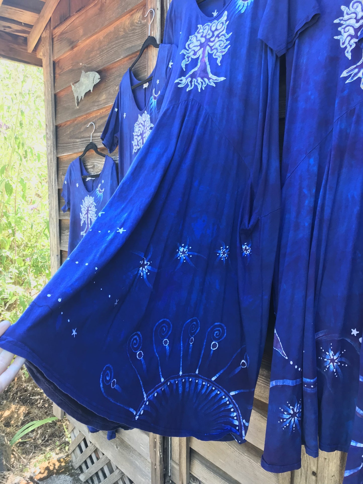 Blue Moon Galaxy - Hand Painted Short Sleeve Batik Dress - With Pockets Batik Dresses Batikwalla