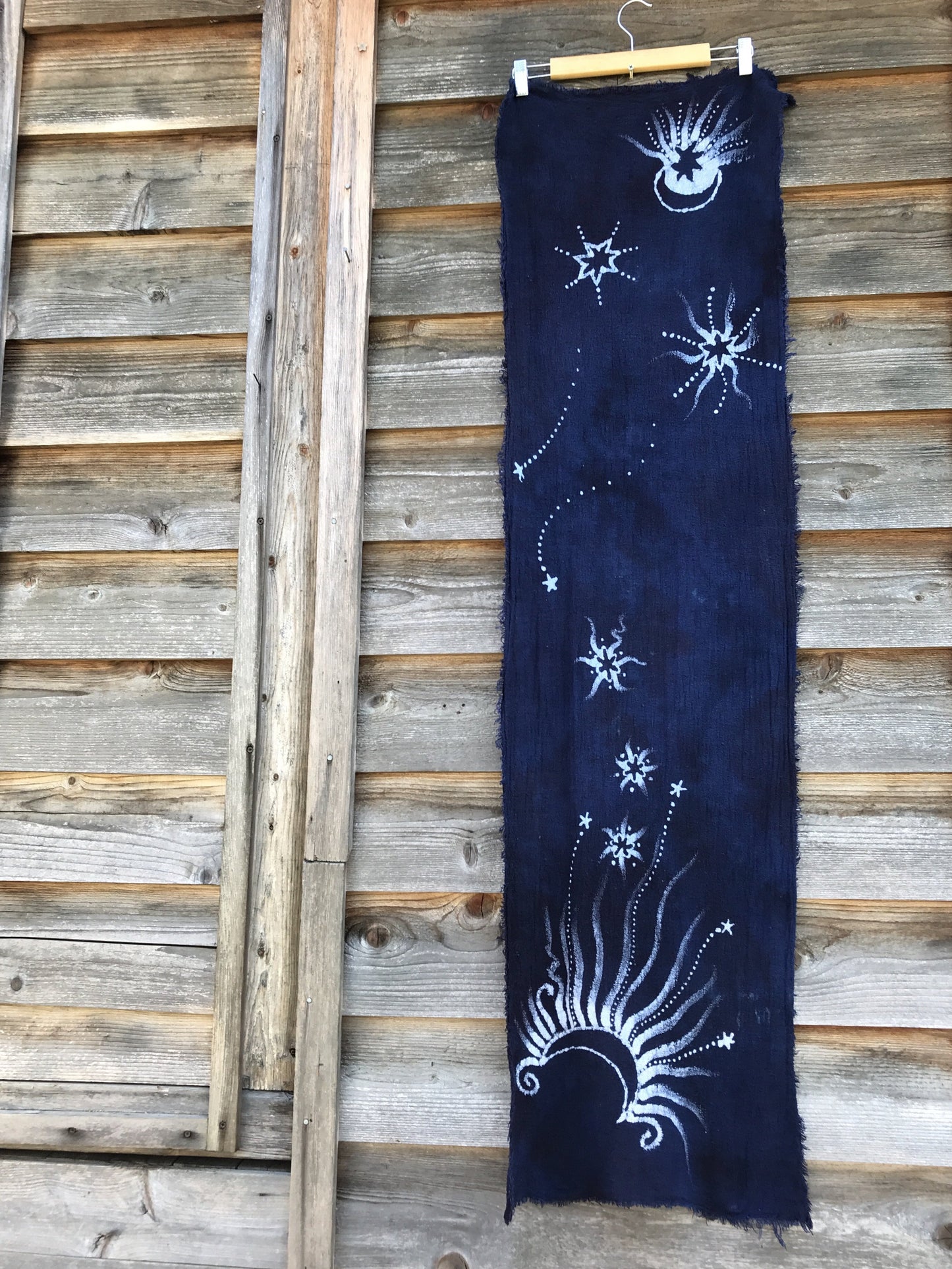 Blue Moons of Midnight Handmade Batik Scarf in Woven Organic Cotton