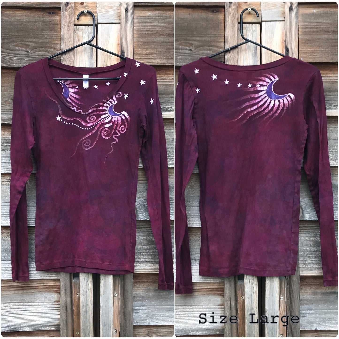 Berry Moon Batik Long Sleeve Vneck Top