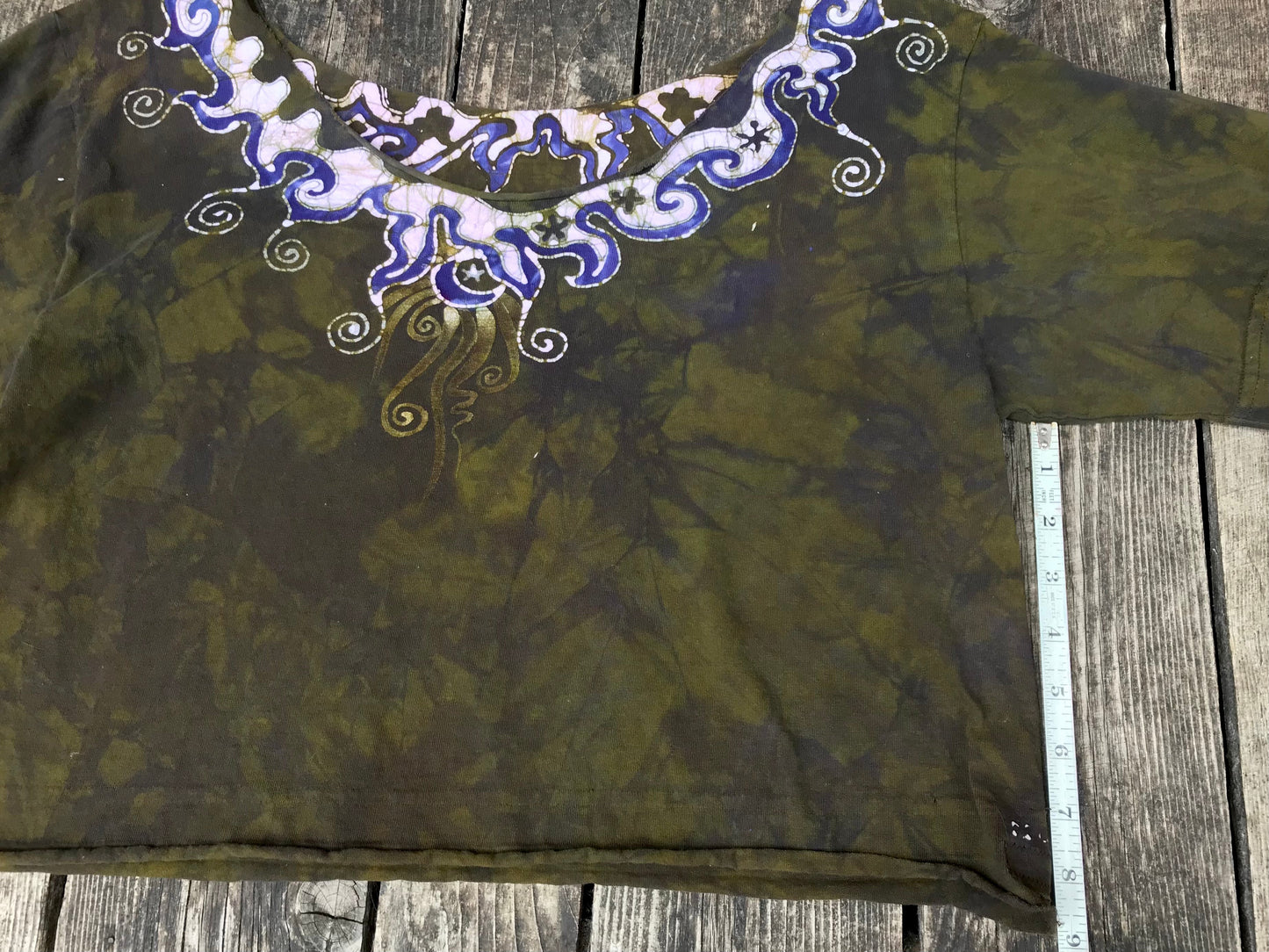 Perpetual Waves of Sage Oversize Crop Tee Shirts & Tops Batikwalla by Victoria