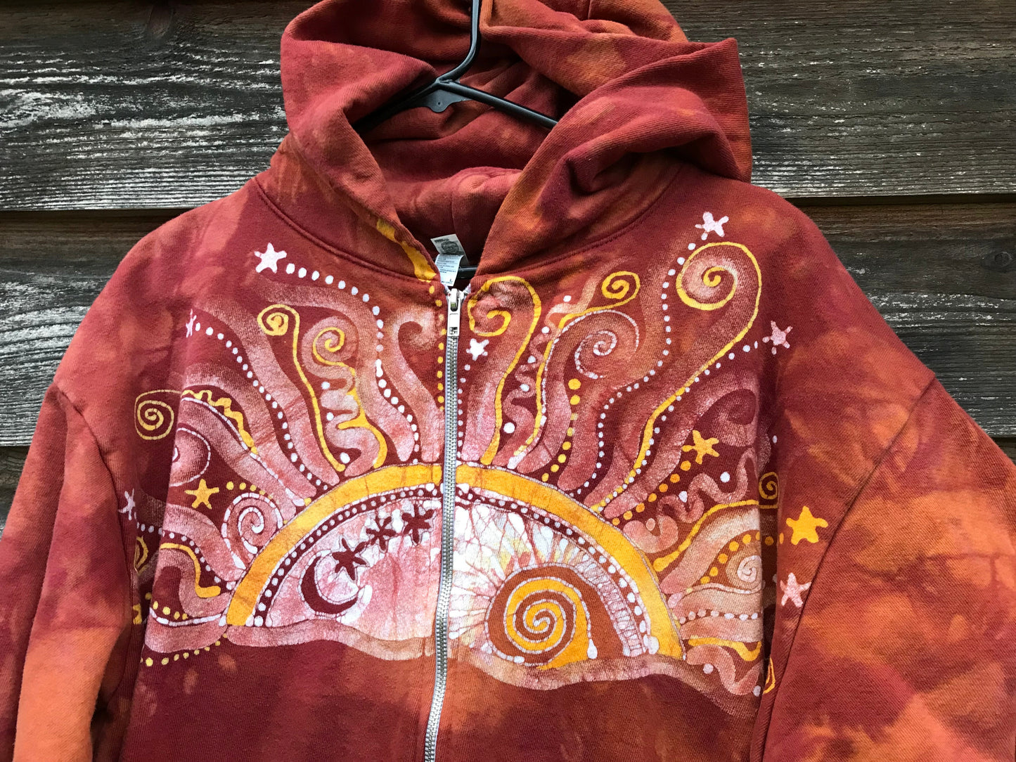 Cayenne Orange Sunset Handcrafted Batik Zipper Hoodie - Size Medium hoodie batikwalla