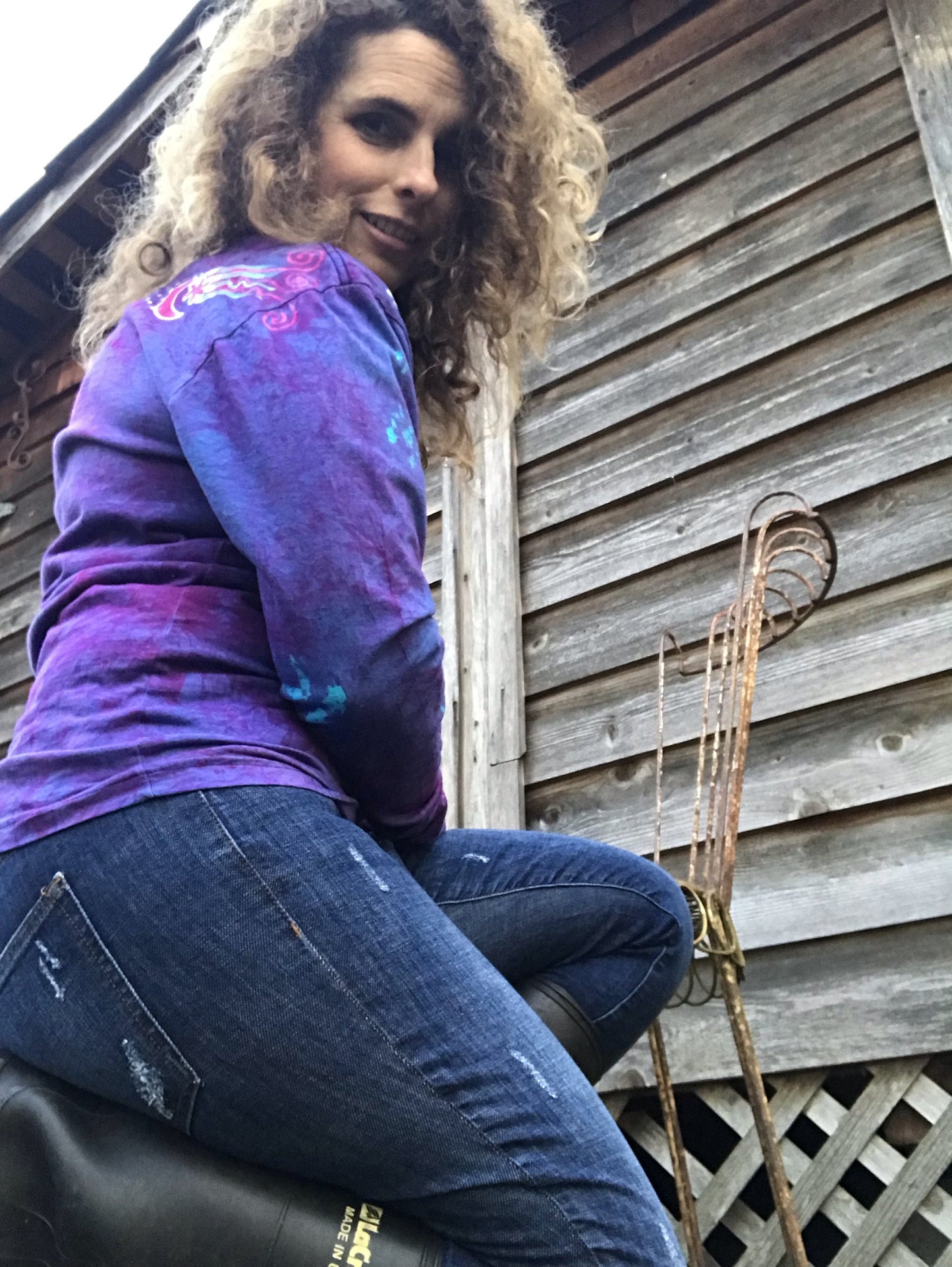 Soft Blue Sky And Sun Long Sleeve Batik Tshirt - Size Medium