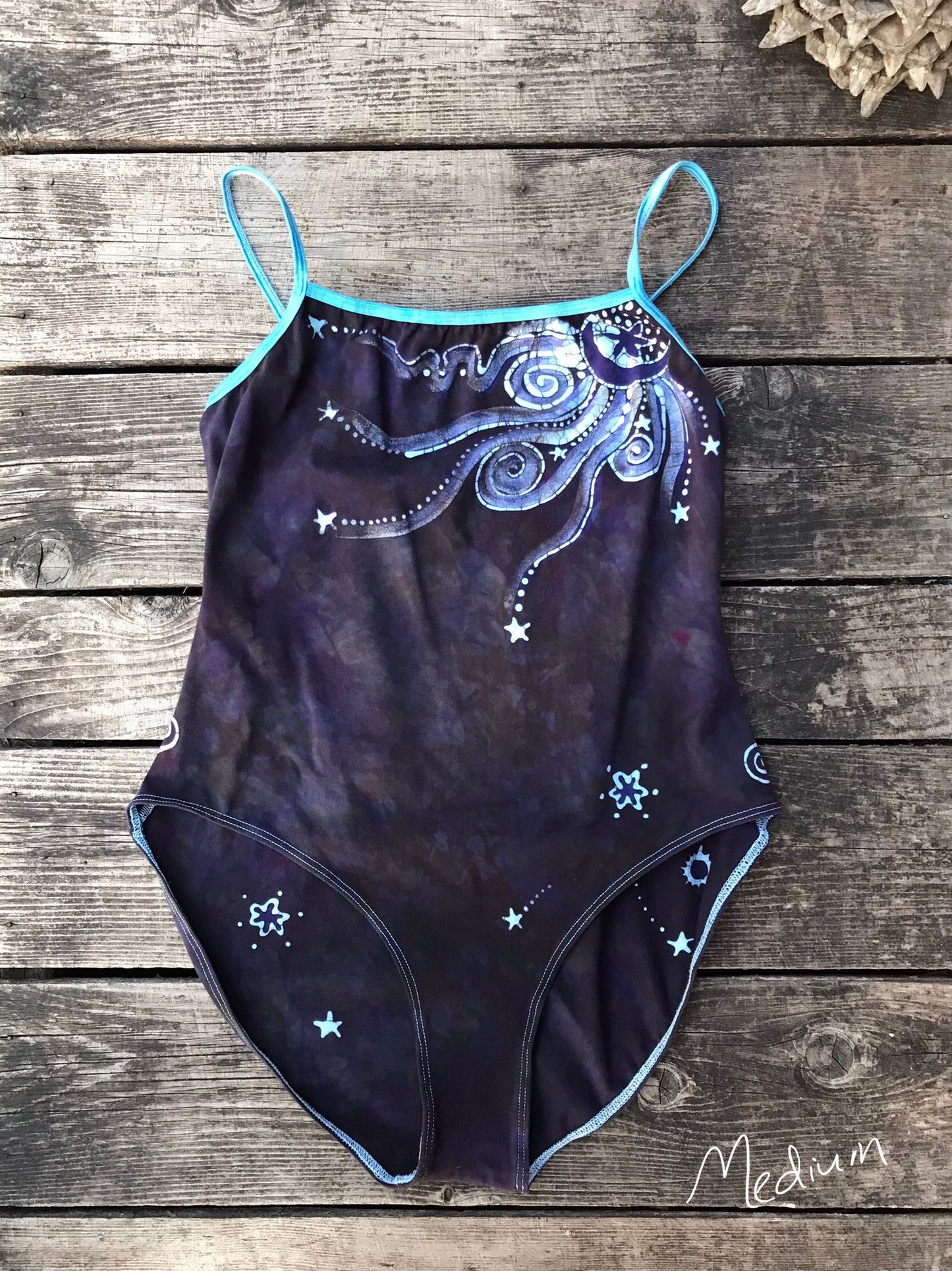 Purple and Sage Moondance Hand Painted Batik Leotard Tops batikwalla Medium