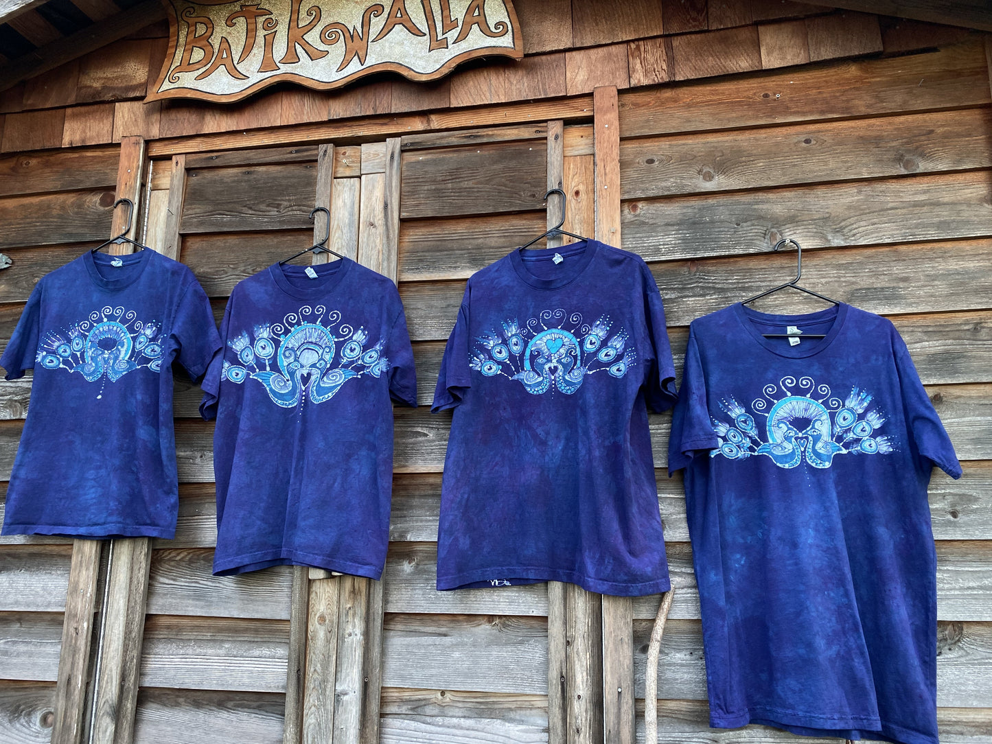 Kissing Peacocks Handmade Blue Batik Tshirt - 2X Long ONLY tshirt batikwalla