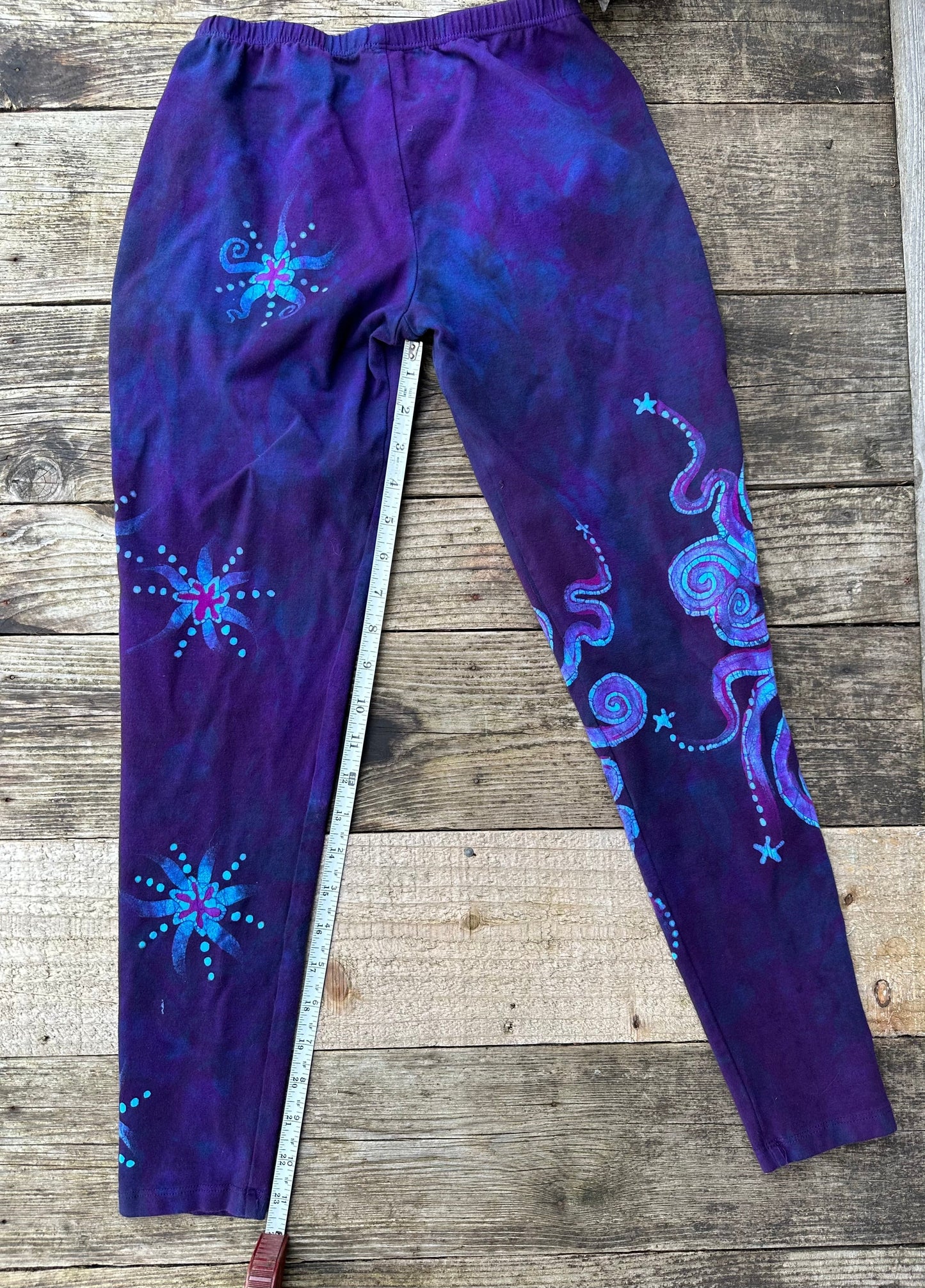 Deep Purple and Turquoise Moon & Star Batik Leggings - Size SMALL leggings batikwalla
