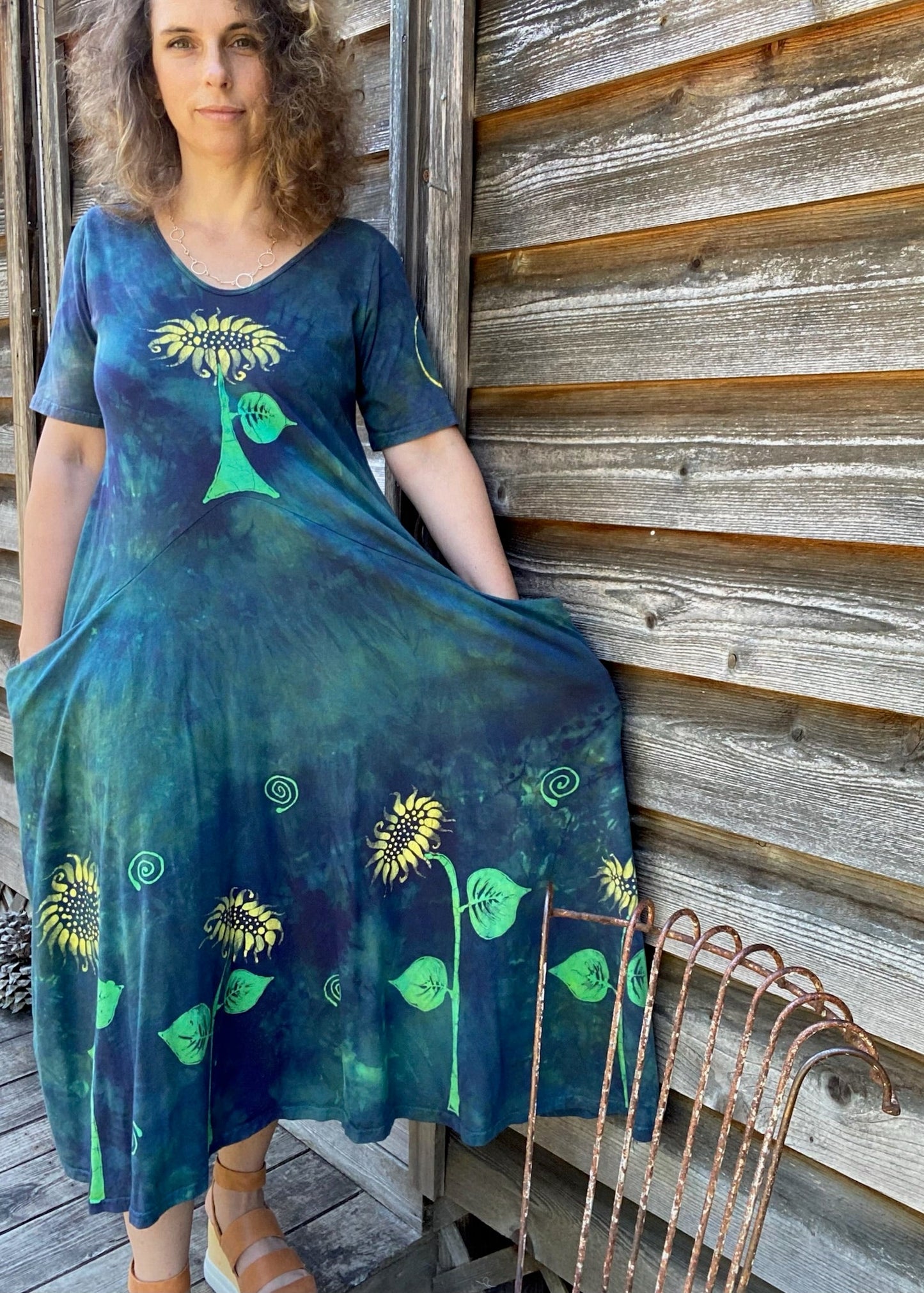 Blue Sunflower Batik Dress With Pockets Batik Dresses Batikwalla