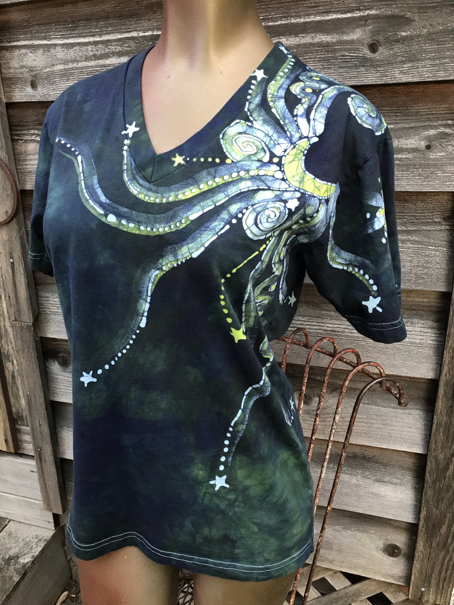 Buttercup Moonbeams Hand Painted Batikwalla Vneck Tshirt - Unisex Tshirts batikwalla