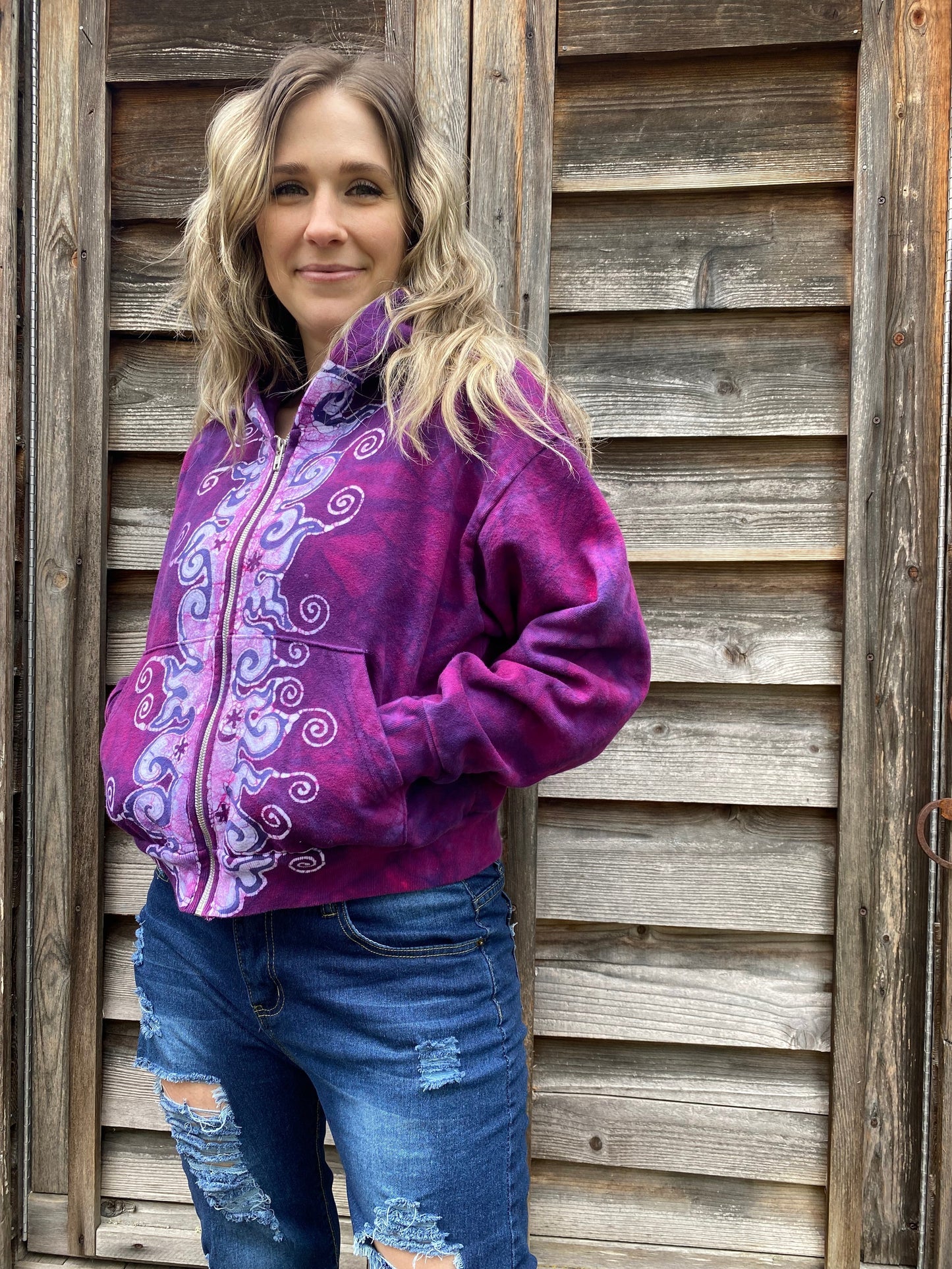 Pomegranate Star Tuxedo Flames Handmade Batik Hoodie hoodie batikwalla M/L