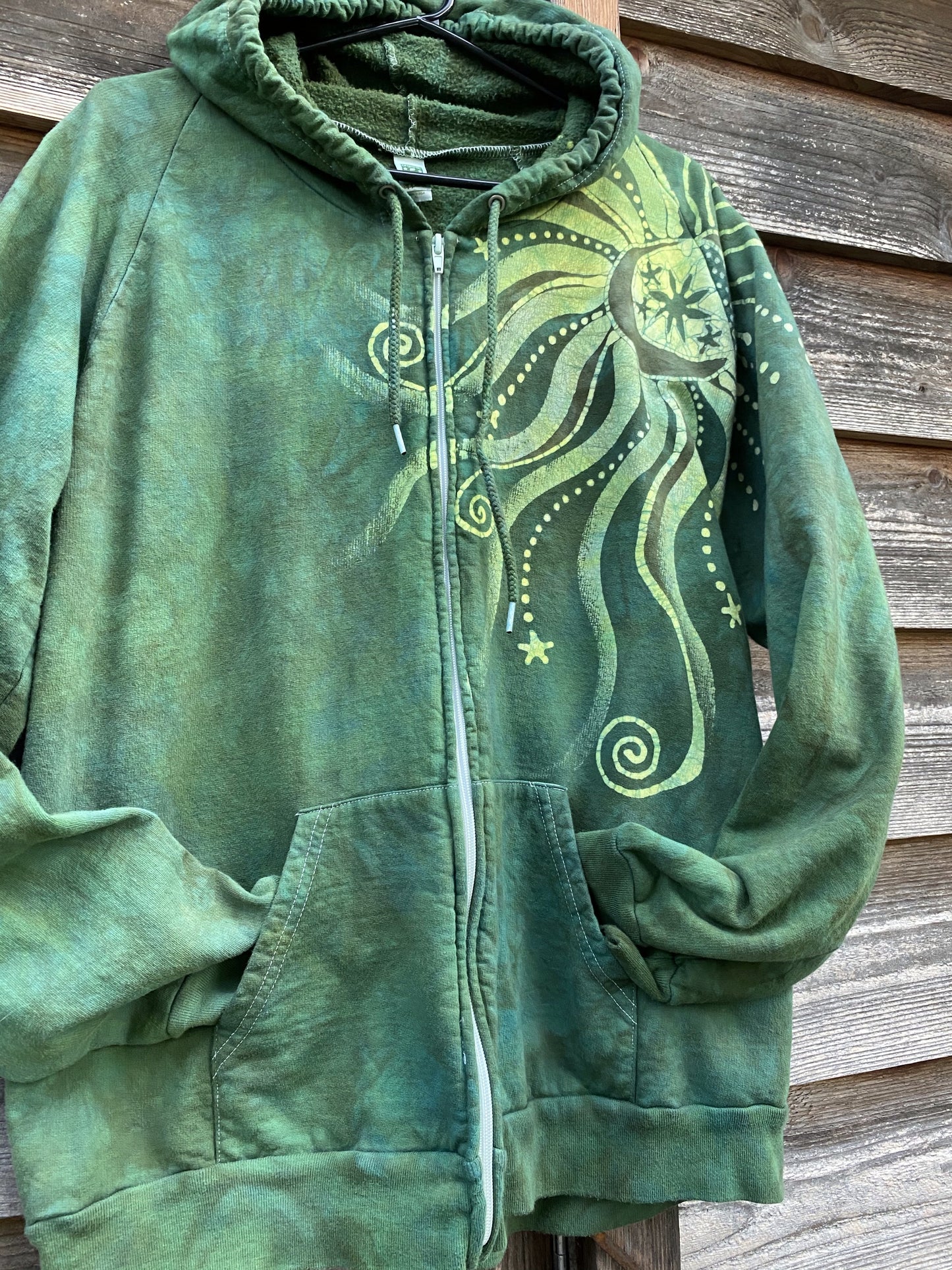Magic Lime Tree Of Life Zipper Batik Hoodie - Handcrafted In Organic Cotton Size 2X & XL ONLY hoodie batikwalla