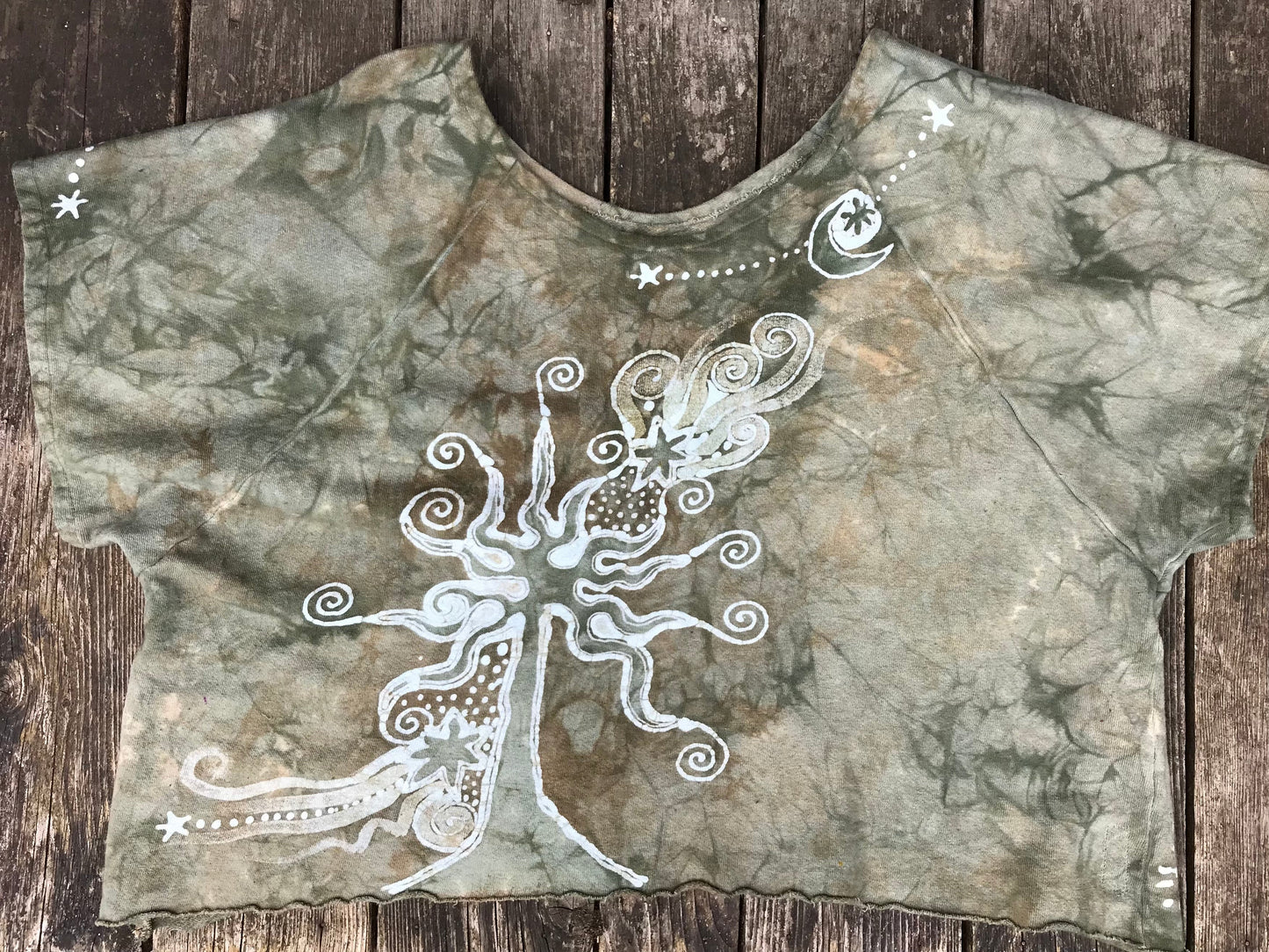 Desert Tree Sage Moon Organic Cotton Terry Handmade Batik Top - M/L (Oversized) Batik Dresses Batikwalla