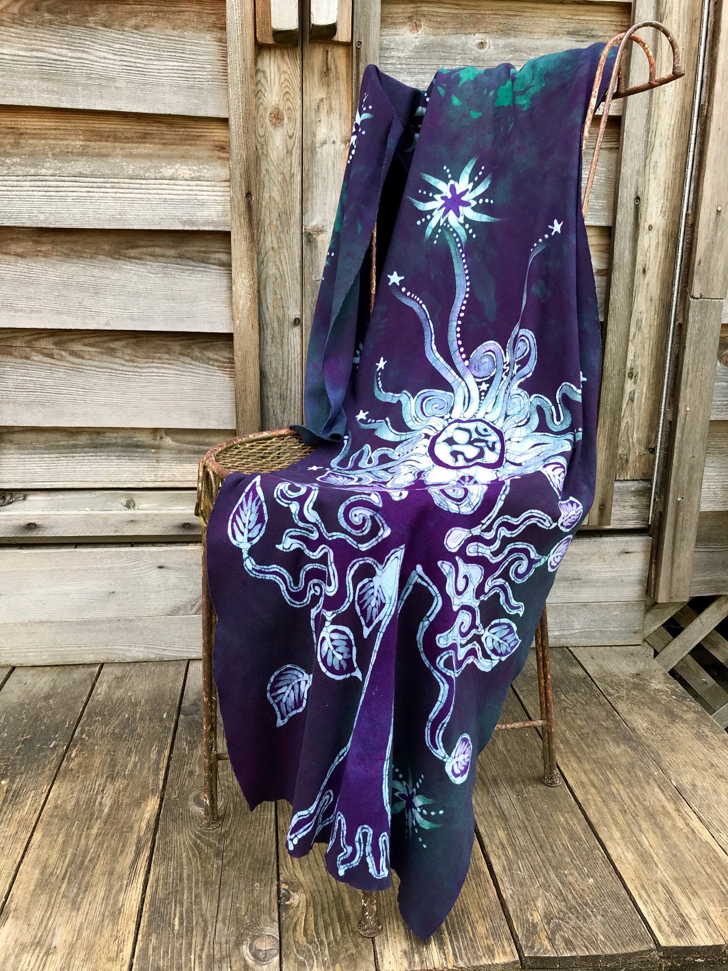 Om Tree Hand Painted Batik Fabric Scarf
