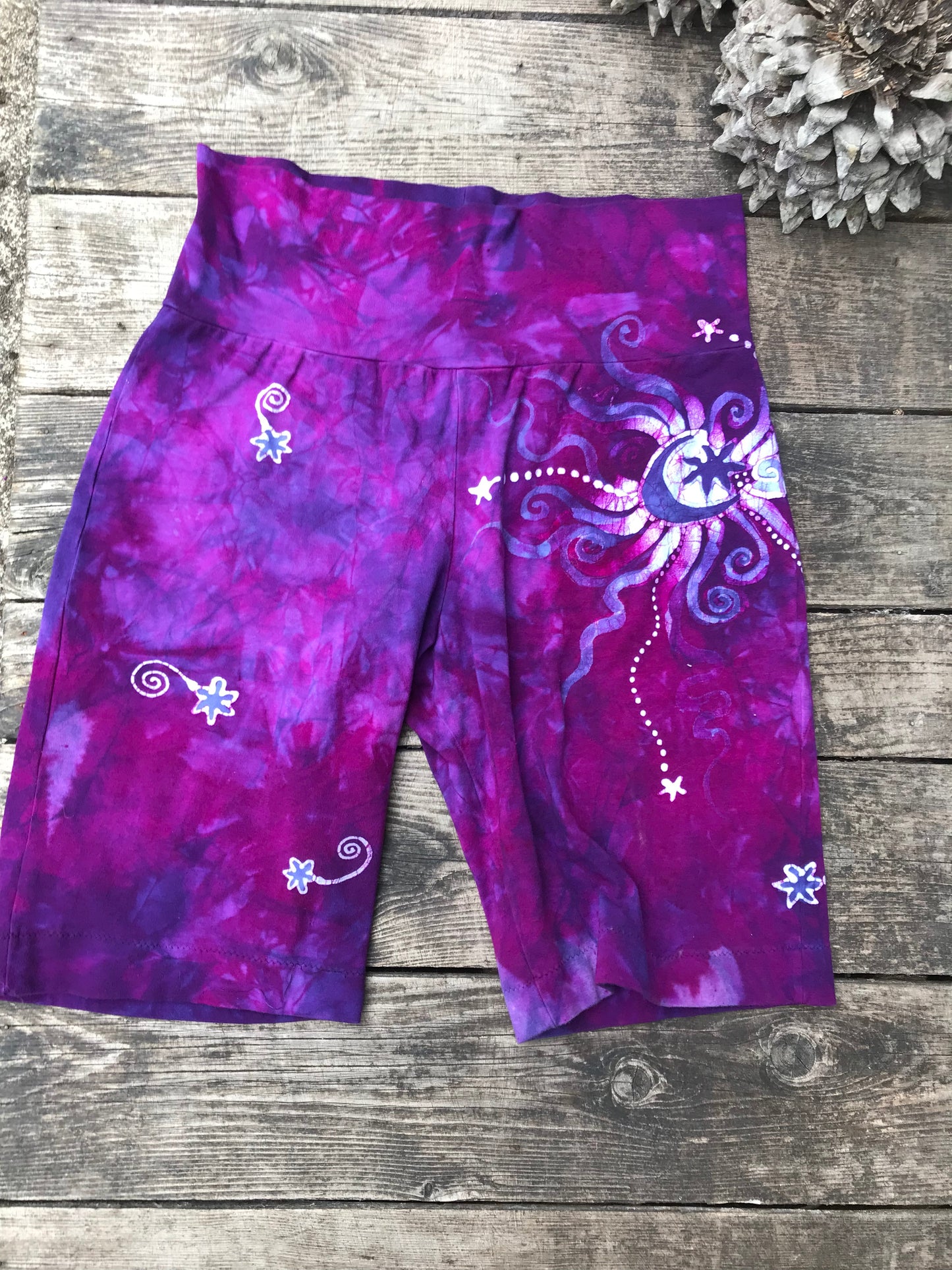 Lively Magenta Moon and Stars Batik Biker Shorts Batikwalla by Victoria
