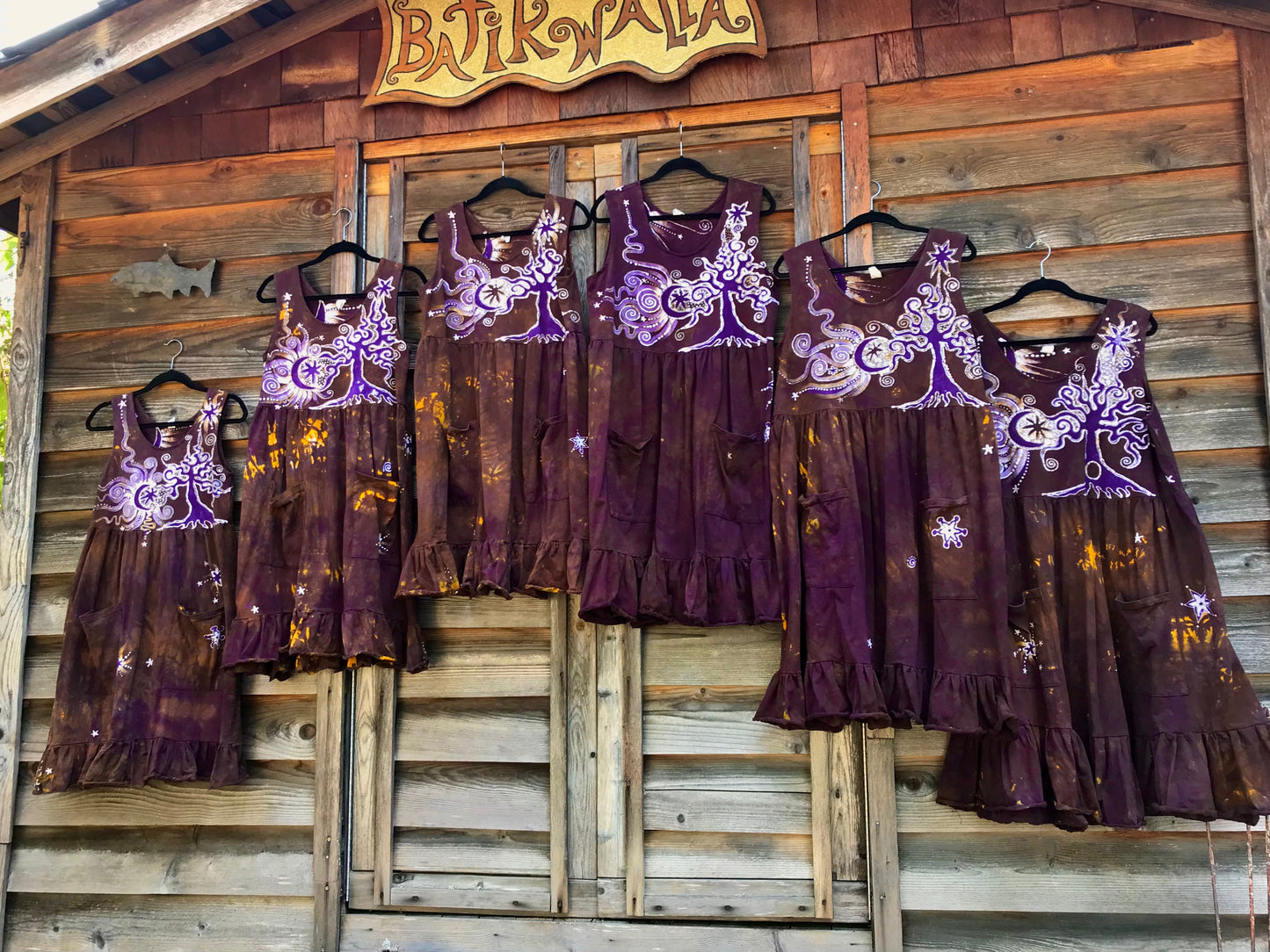 Golden Sun Purple Forest Farmer's Market Pocket Dress - Size XL Batik Dresses Batikwalla