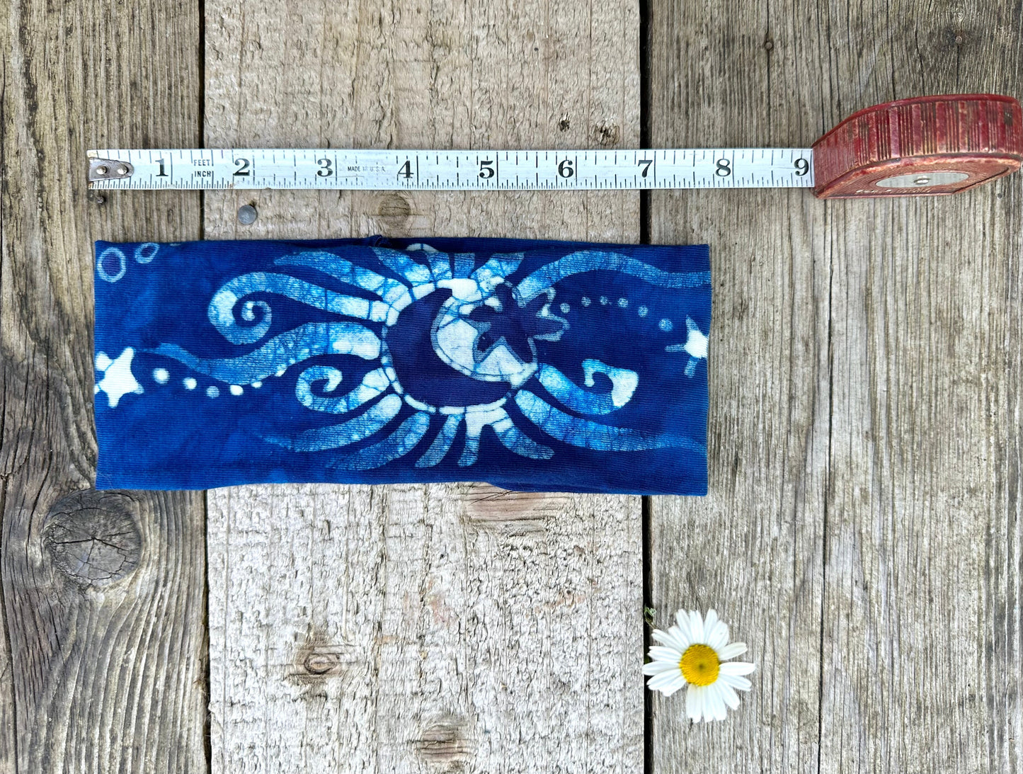 Blue Purple Moon and Stars Handmade Batik Headband fabric Batikwalla by Victoria blue purple moon