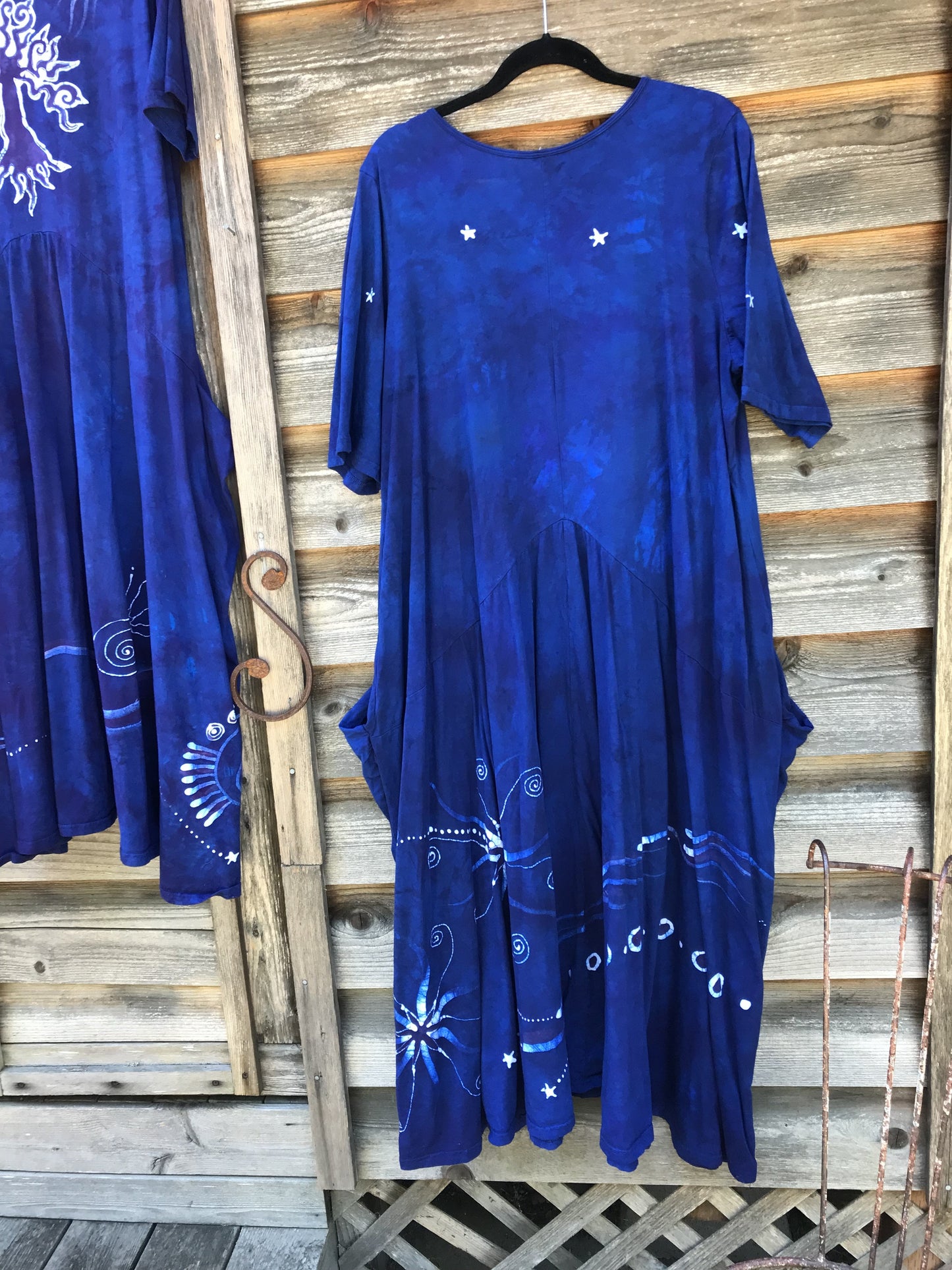 Blue Moon Galaxy - Hand Painted Short Sleeve Batik Dress - Size 3X Batik Dresses Batikwalla