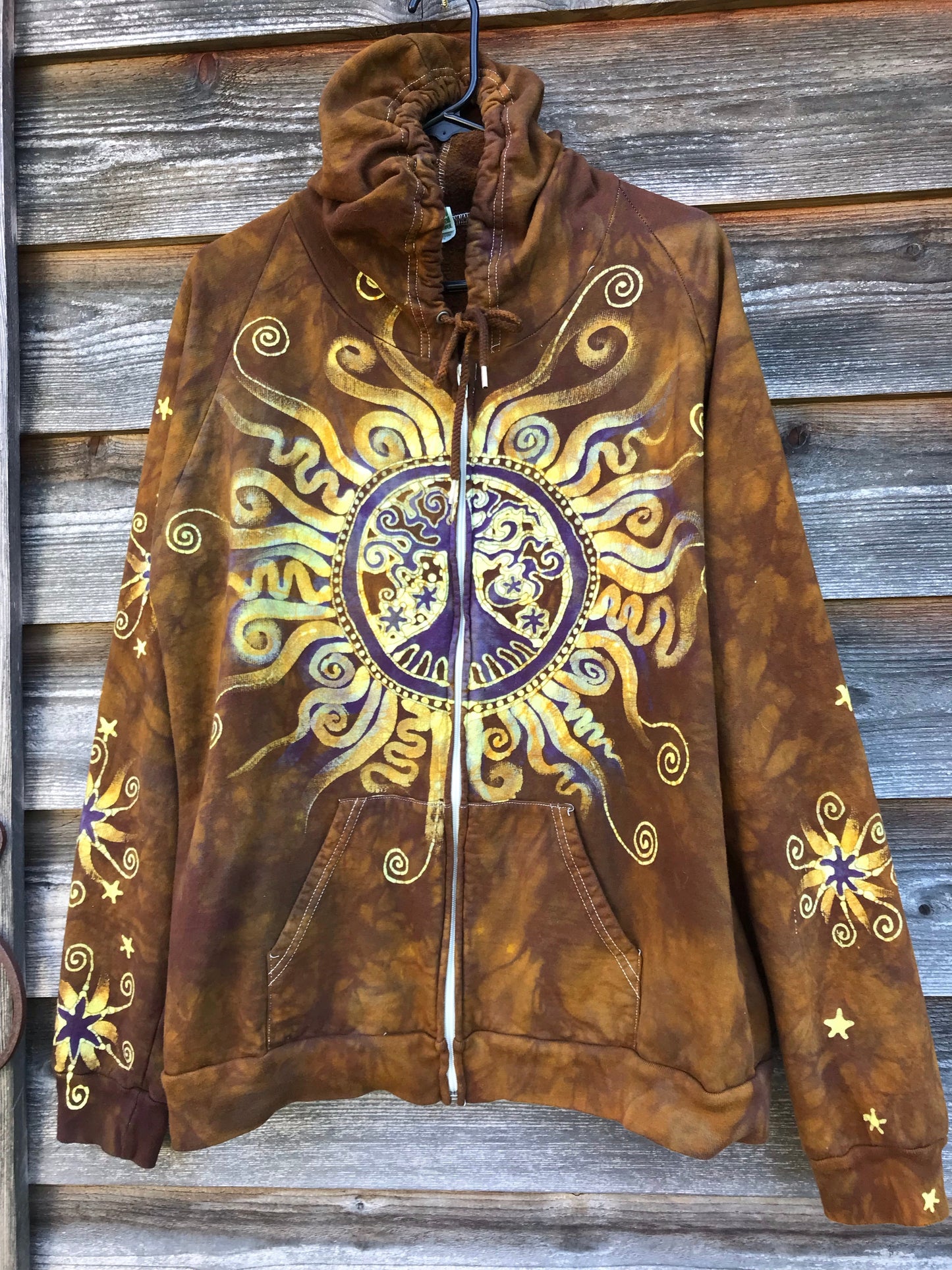 Golden Pockets Tree of Life Handmade Batik Hoodie - Size XL hoodie batikwalla
