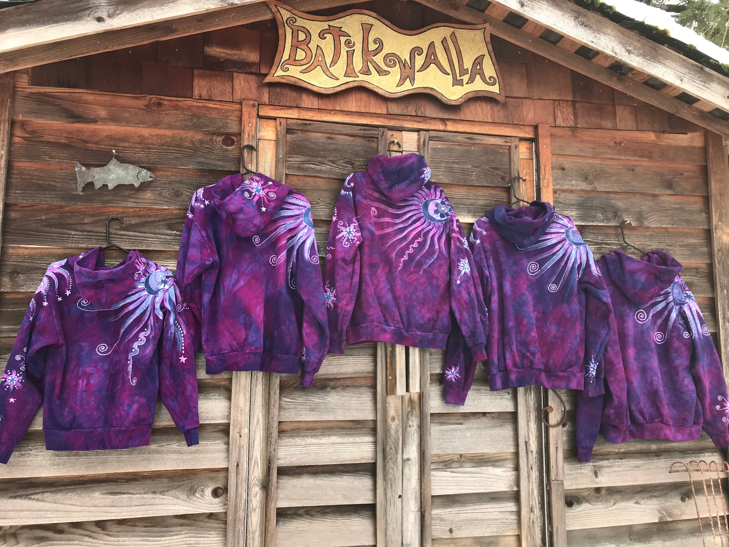 Purple Magenta Moon and Star Handcrafted Batik Zipper Hoodie - Size XL hoodie batikwalla
