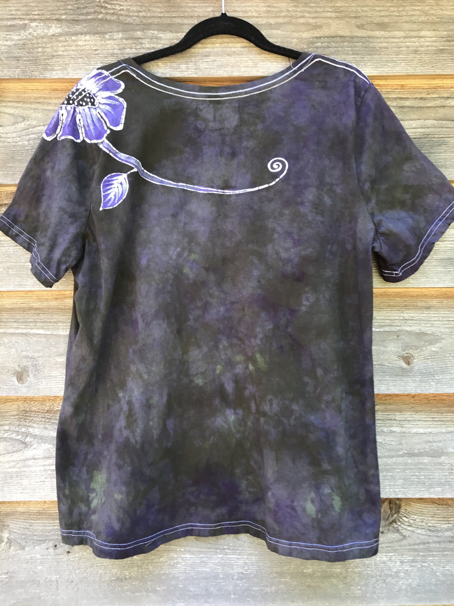Purple Poppy Flower Power Handmade Batikwalla Vneck Tee - Plus Size 2X