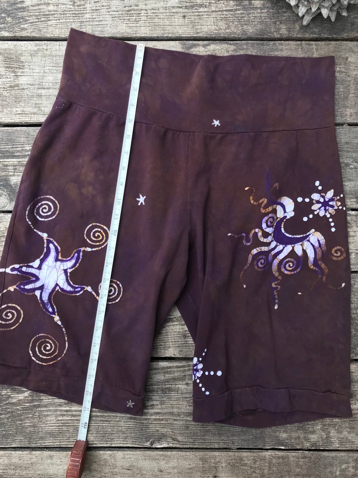 Earth Moon and Stars Batik Biker Shorts - Purple Highlights 2X Batikwalla by Victoria