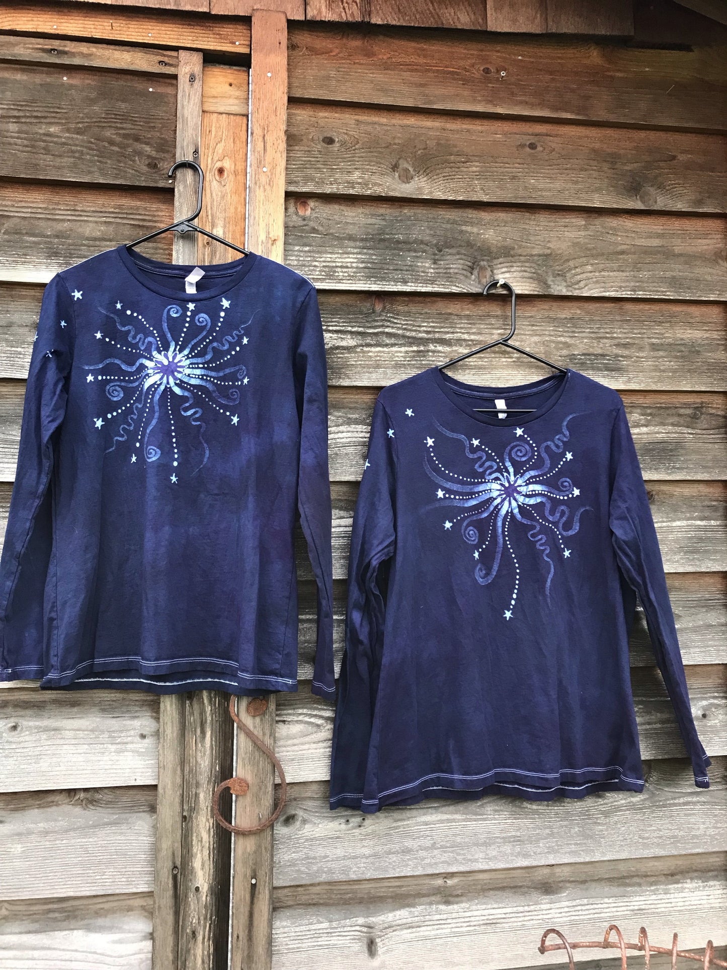 Midnight Star in Blue and Purple Handmade Long Sleeve Batik Top Batikwalla