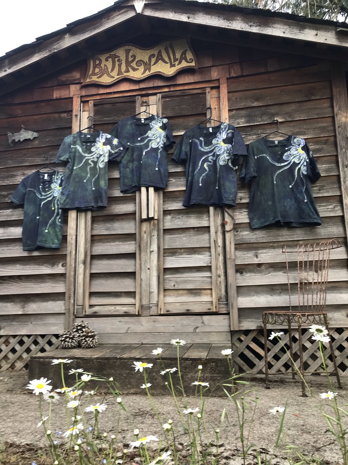 Buttercup Moonbeams Hand Painted Batikwalla Vneck Tshirt - Unisex Tshirts batikwalla