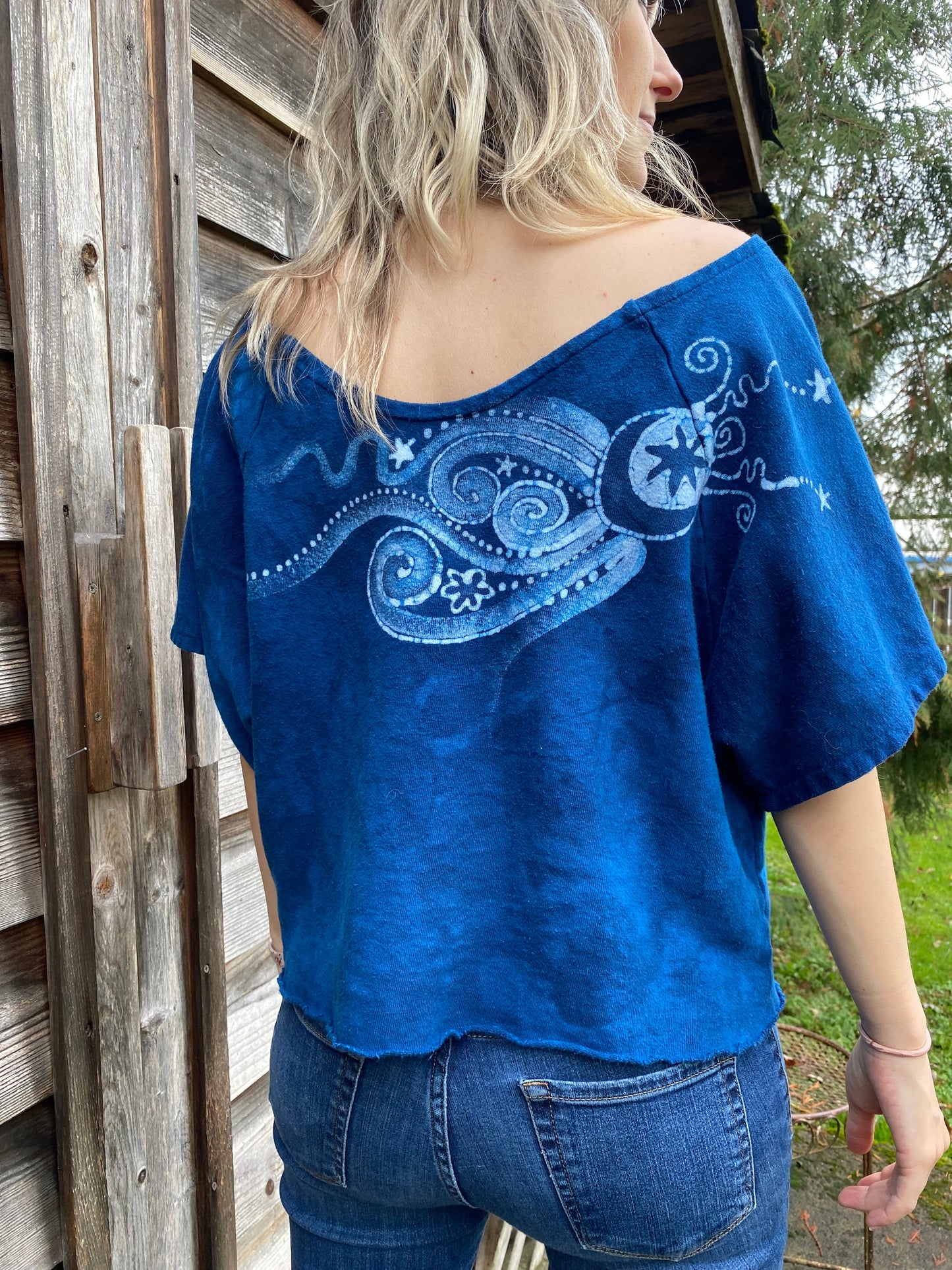 Bluest of Moons Organic Cotton Terry Handmade Batik Top - M/L (Oversized) Batik Dresses Batikwalla