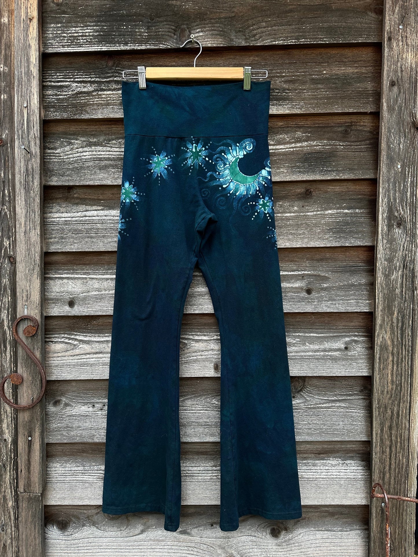 Teal Green Moon and Stars Stretchy Movement Pants - Size Large Yoga Pants batikwalla