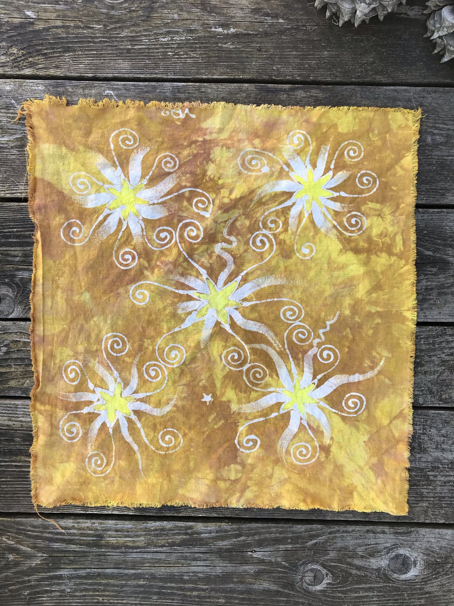 Sunshine Star Batik Bandana - Hand Painted Cotton Fabric Square scarf batikwalla