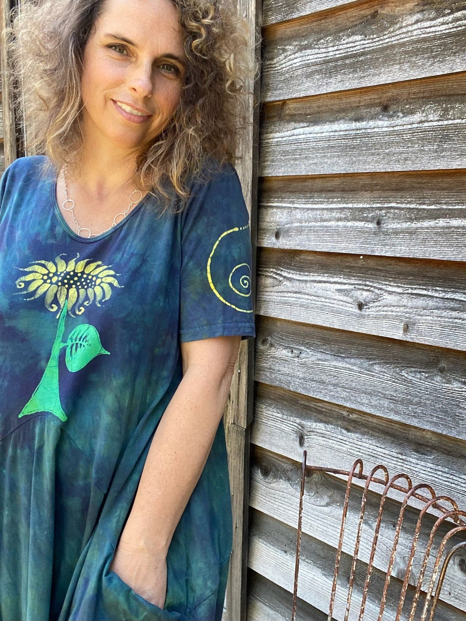 Blue Sunflower Batik Dress With Pockets Batik Dresses Batikwalla
