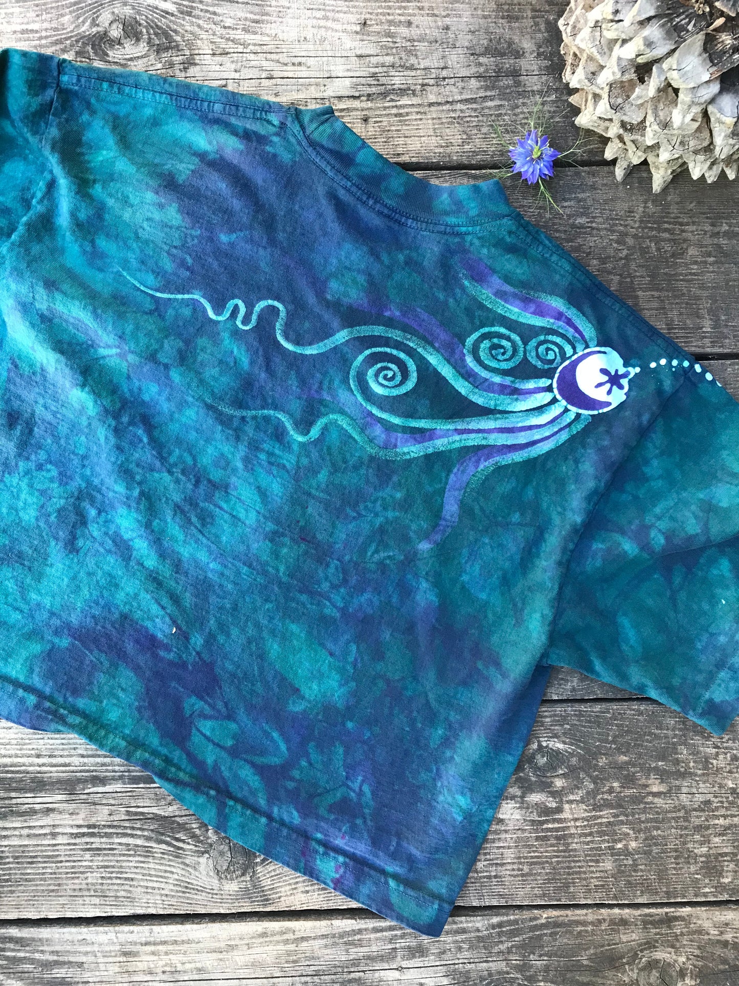 Teal and Purple Forest Oversize Crop Top Batikwalla by Victoria