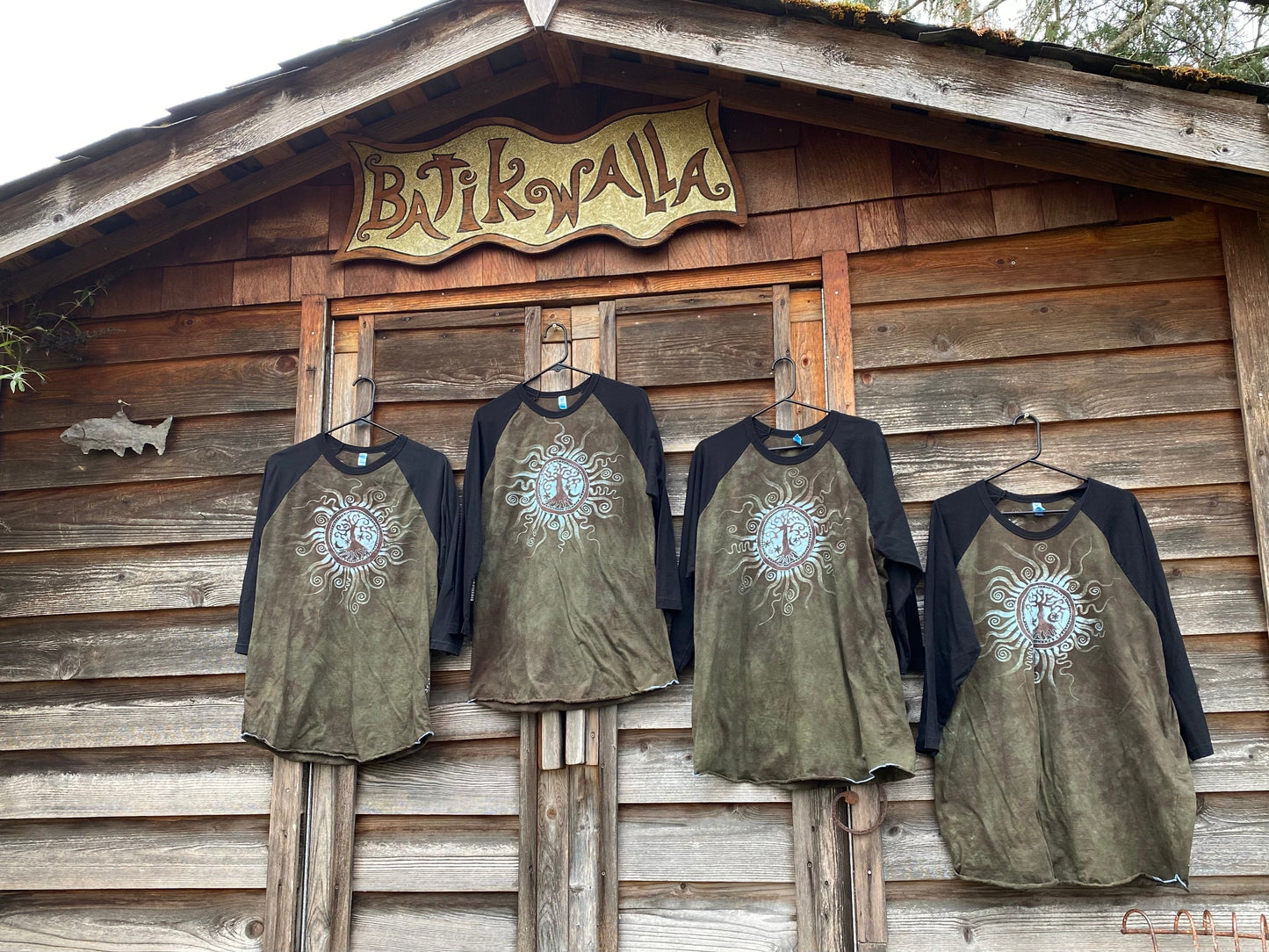Tree of Life Rises From Ash Black Raglan 3/4 Sleeve Batik Top Batikwalla 2X