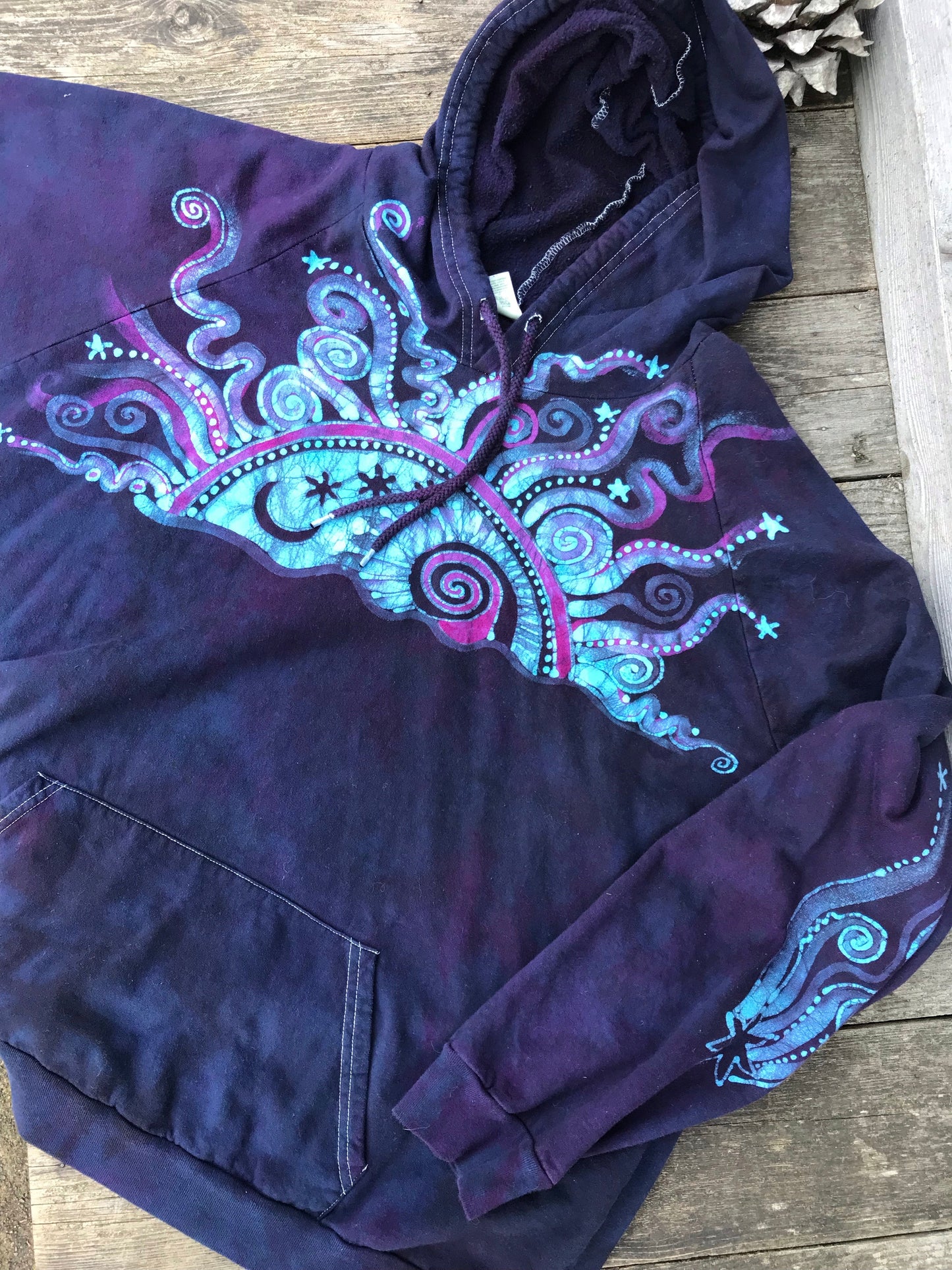 Cosmic Sun Pullover Batik Hoodie in Organic Cotton - Made Oversize in 3X hoodie batikwalla
