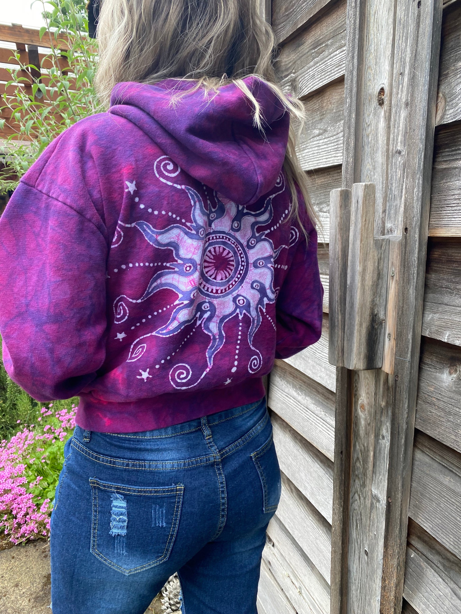 Pomegranate Star Tuxedo Flames Handmade Batik Hoodie hoodie batikwalla