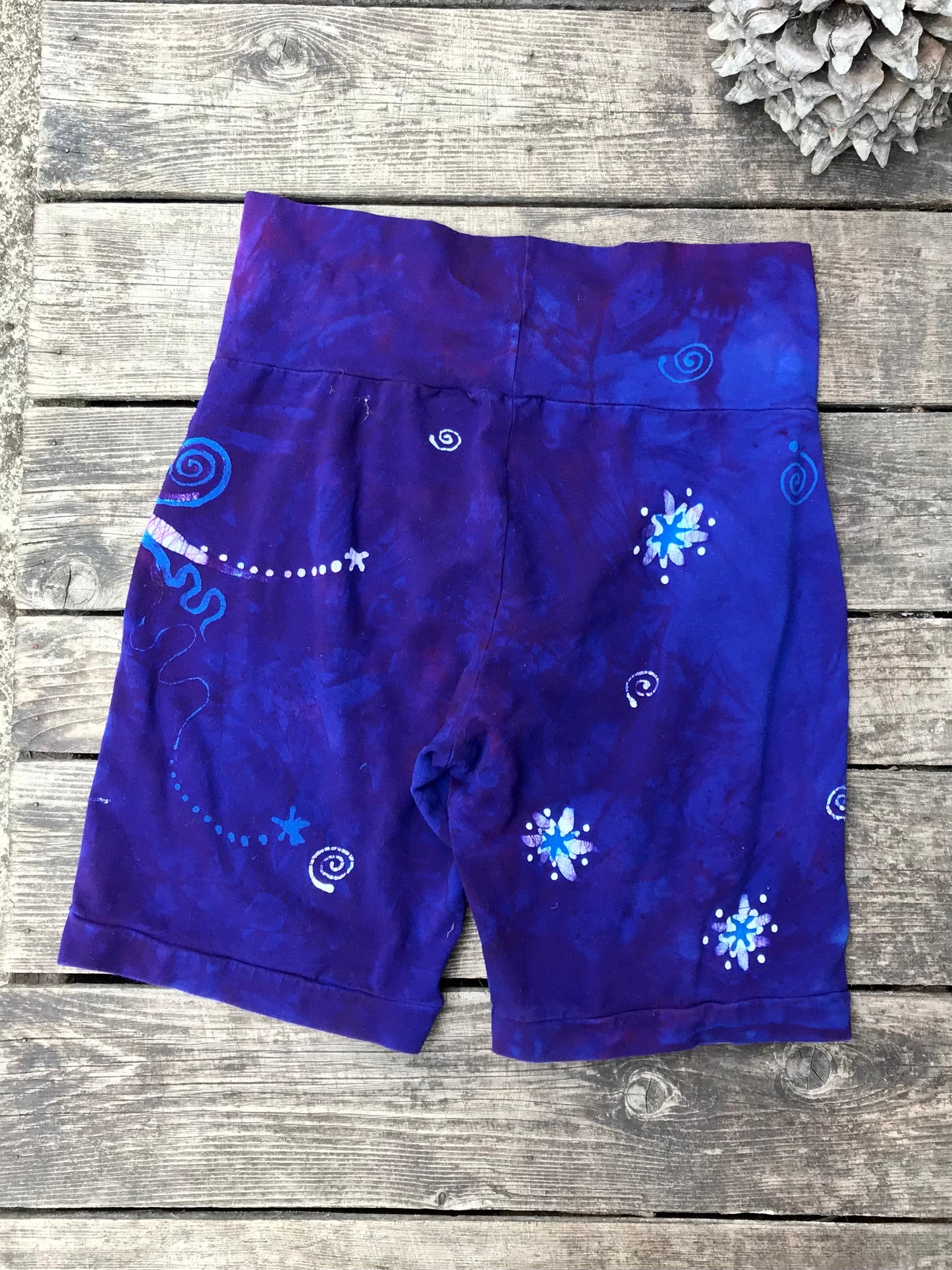 Blue Purple Batik Biker Shorts - Moon and Stars Batikwalla by Victoria