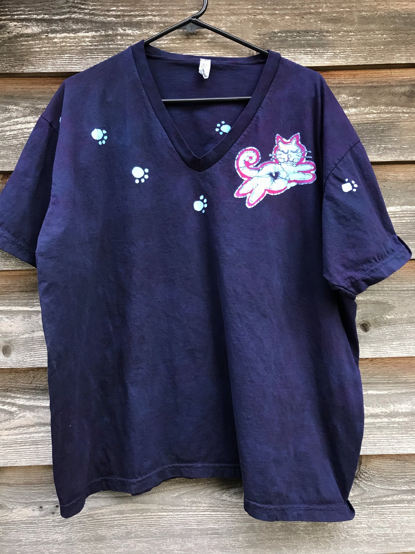 Cats So Cute Vneck Tee in The Deepest Blue With Turquoise Highlights - Unisex Tshirts batikwalla 2X