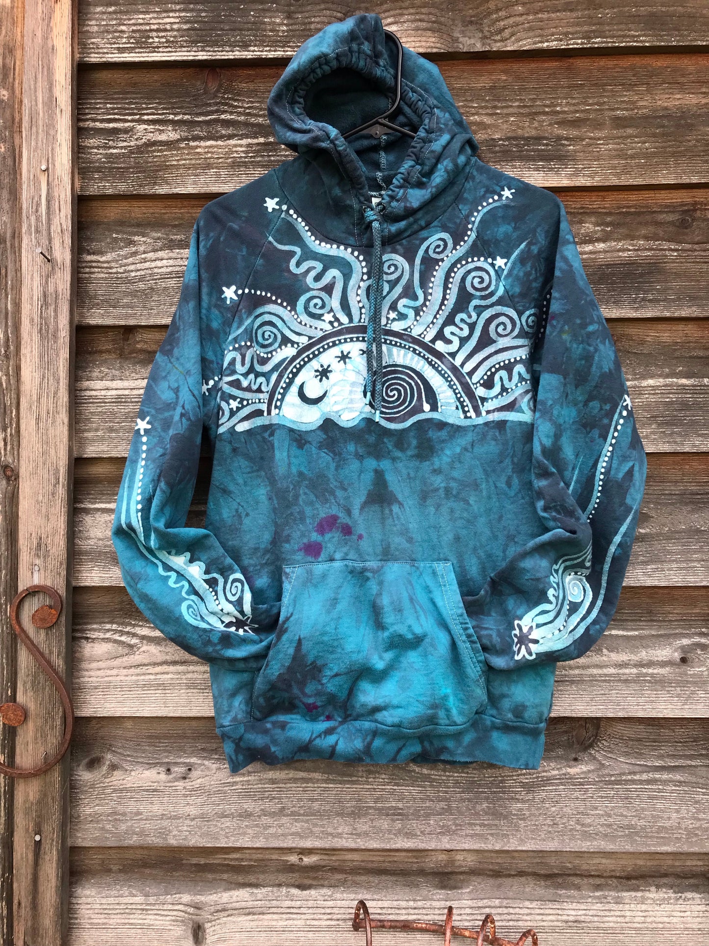 Blue Cosmic Sunrise Pullover Batik Hoodie in Organic Cotton - Size Medium hoodie batikwalla