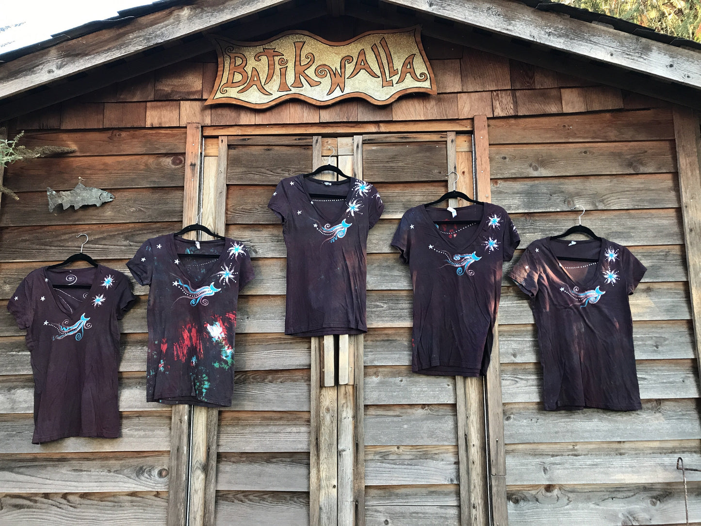 Rust and Turquoise Moon and Stars Hand Painted Tee