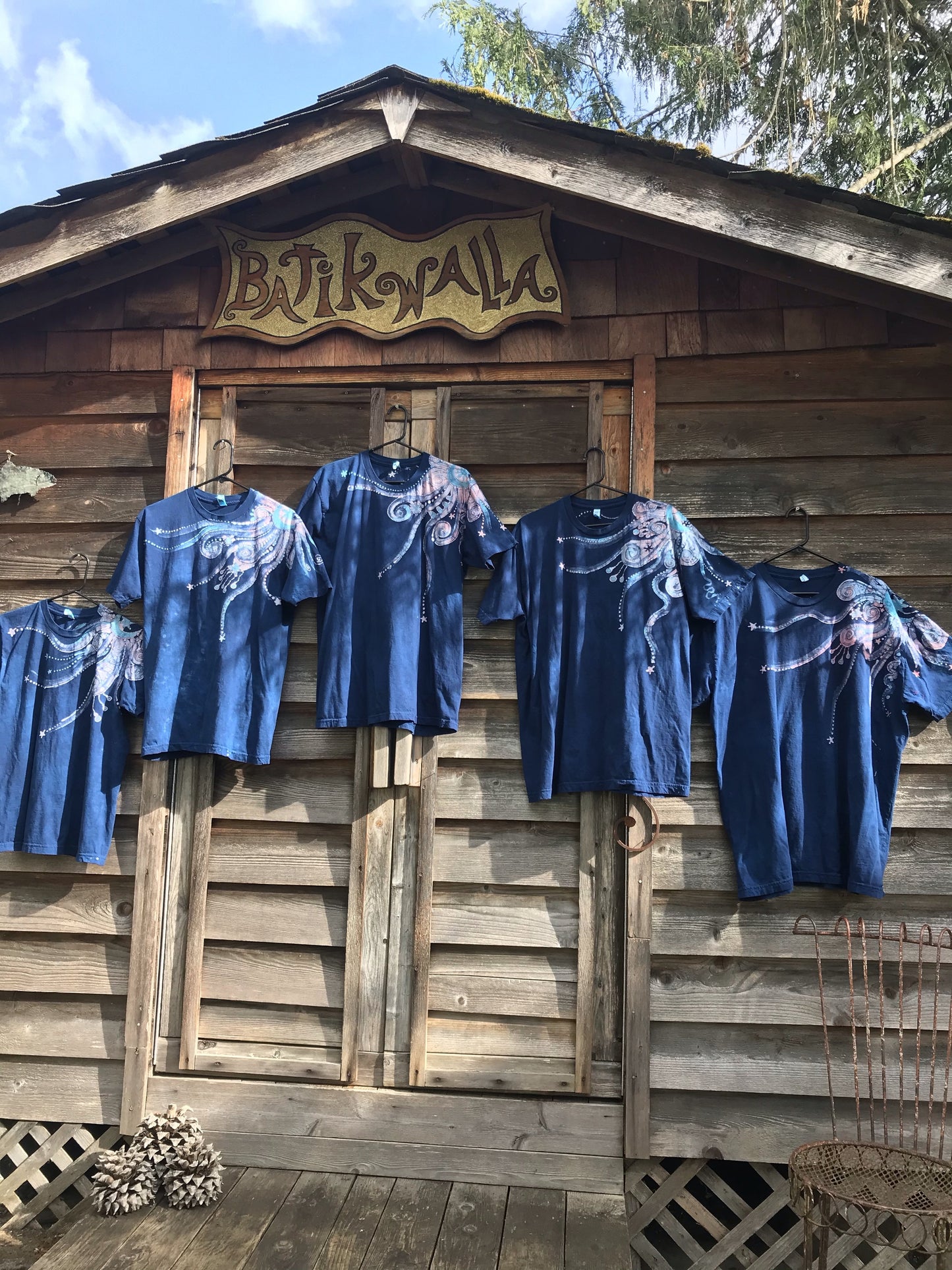 Rhythm & Blues Moonbeams - Batikwalla Hand-painted Batik Tshirt tshirt batikwalla