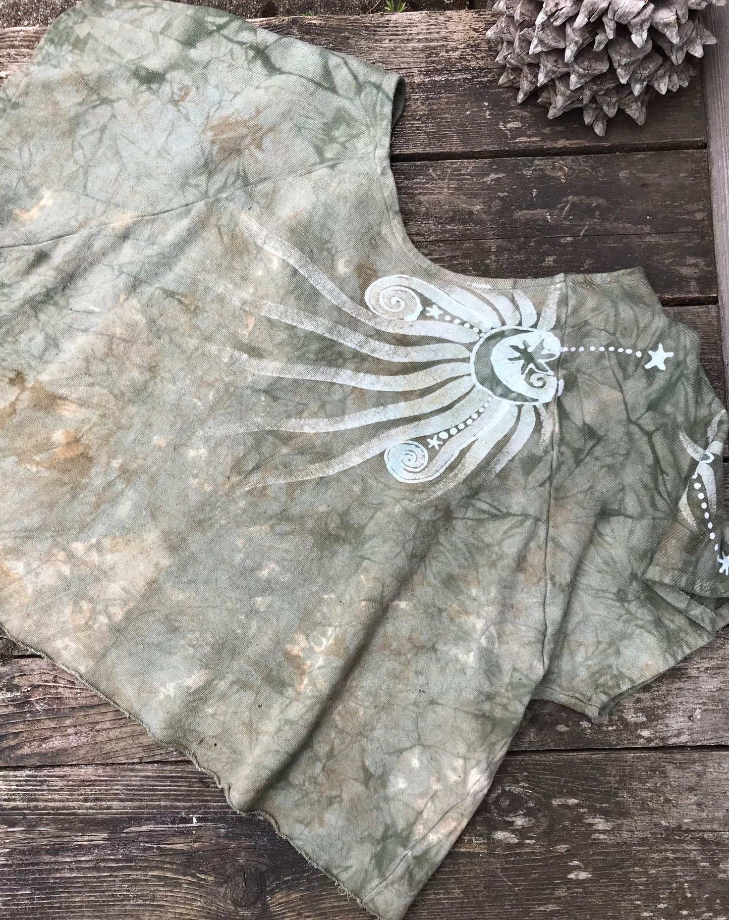 Desert Tree Sage Moon Organic Cotton Terry Handmade Batik Top - M/L (Oversized) Batik Dresses Batikwalla