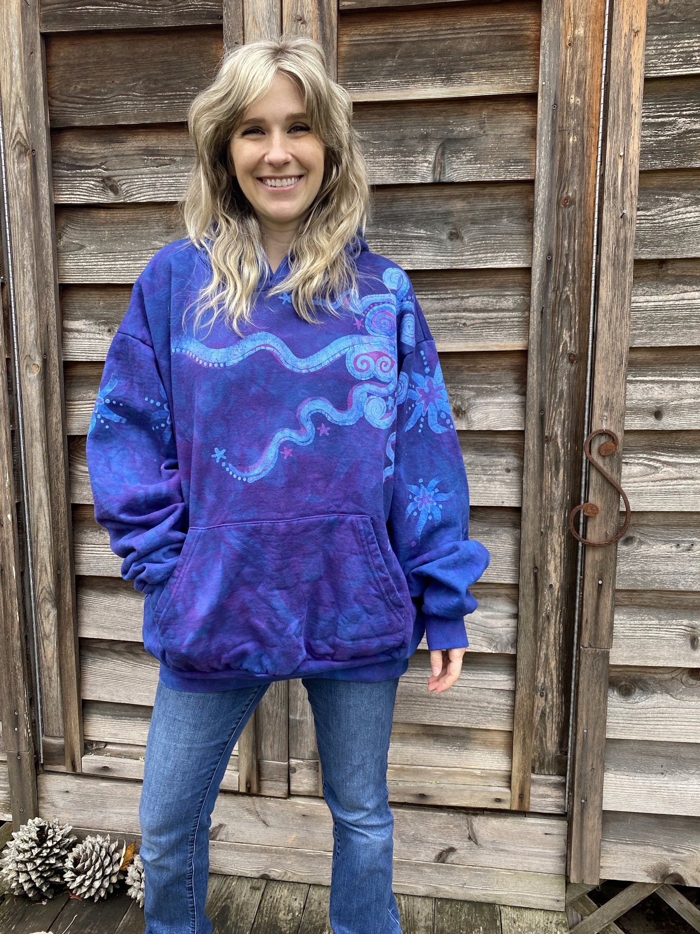 Blue Moonlight Cascade - Handcrafted Batik Pullover Hoodie hoodie batikwalla