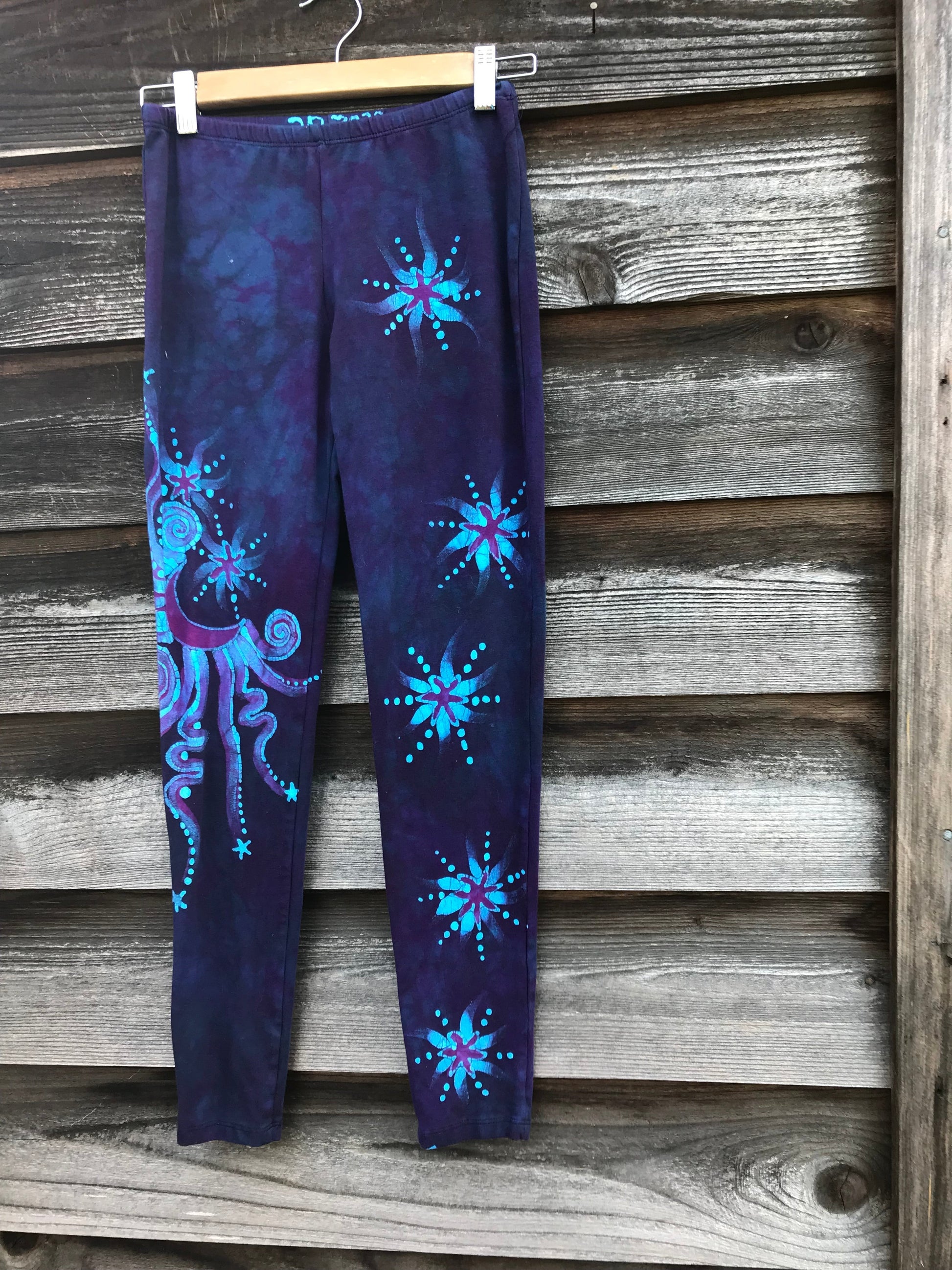 Deep Purple and Turquoise Moon & Star Batik Leggings - Size XS leggings batikwalla