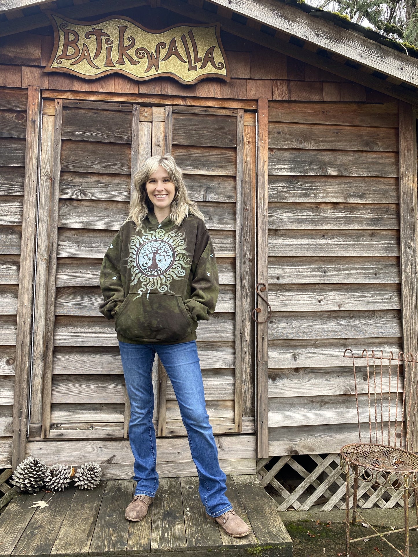 Olive Tree of Life - Handcrafted Batik Pullover Hoodie hoodie batikwalla