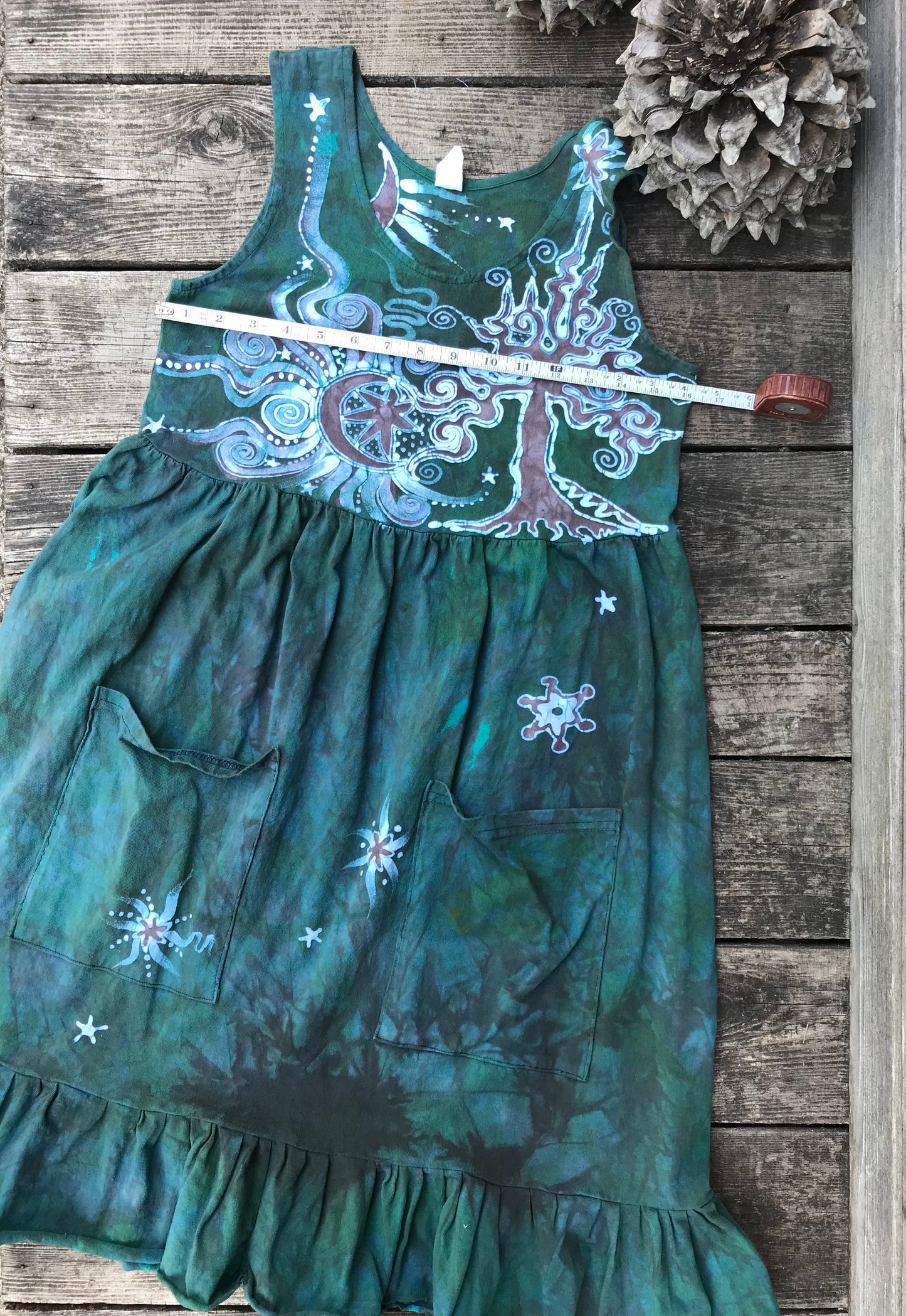 Mist in the Moss Forest - Farmer's Market Pocket Dress - Size Small Batik Dresses Batikwalla
