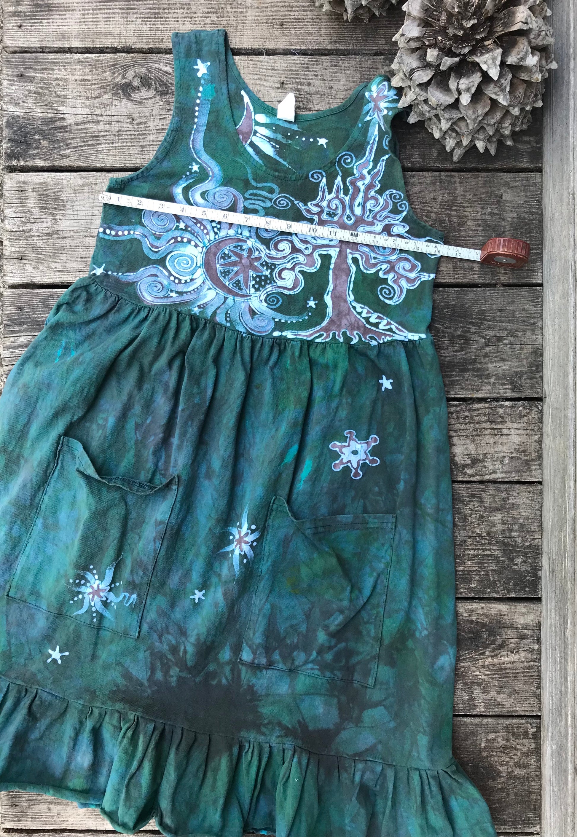 Mist in the Moss Forest - Farmer's Market Pocket Dress - Size Small Batik Dresses Batikwalla