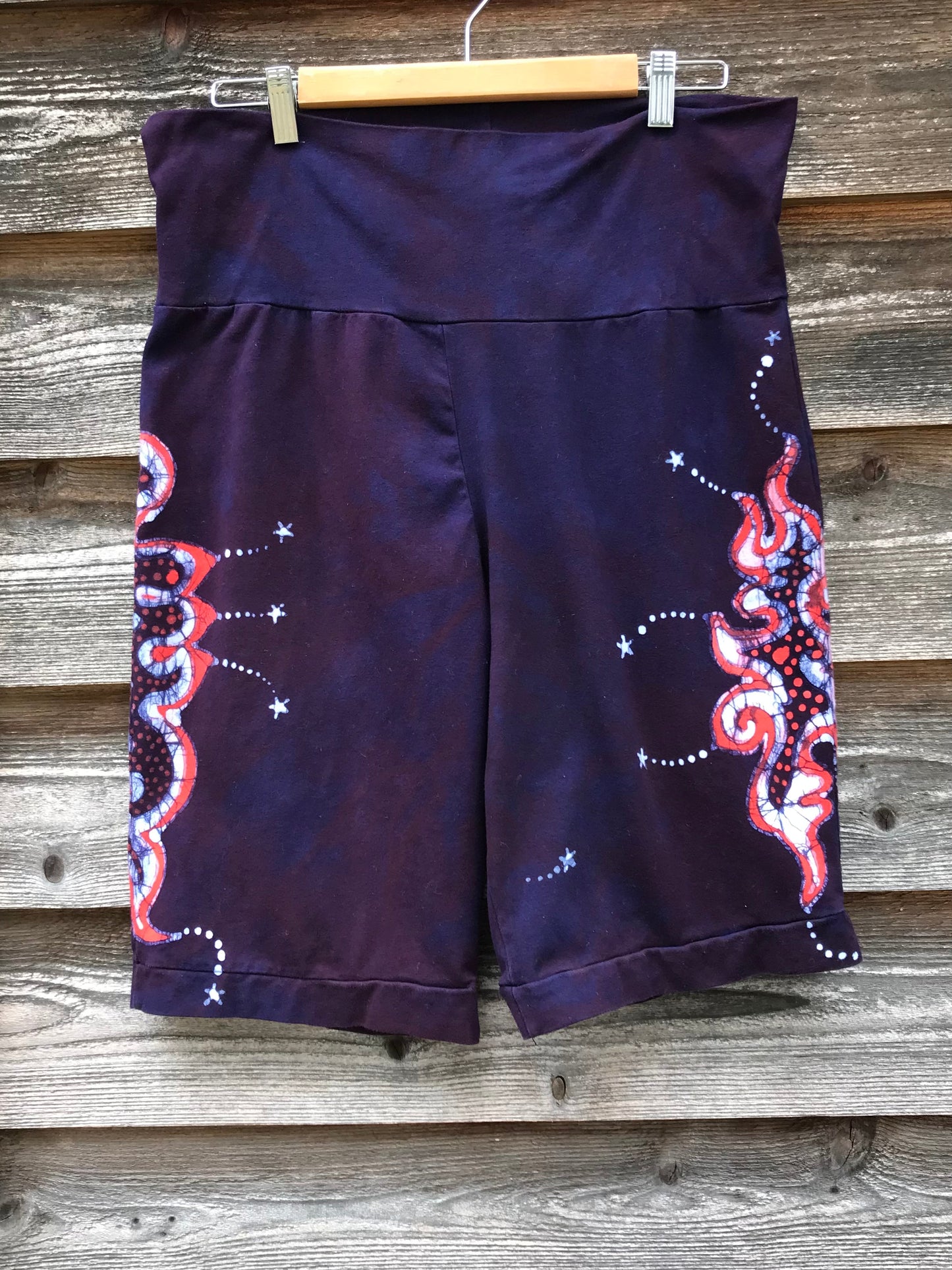 Firecracker Eggplant Batik Flame Biker Shorts Batikwalla by Victoria